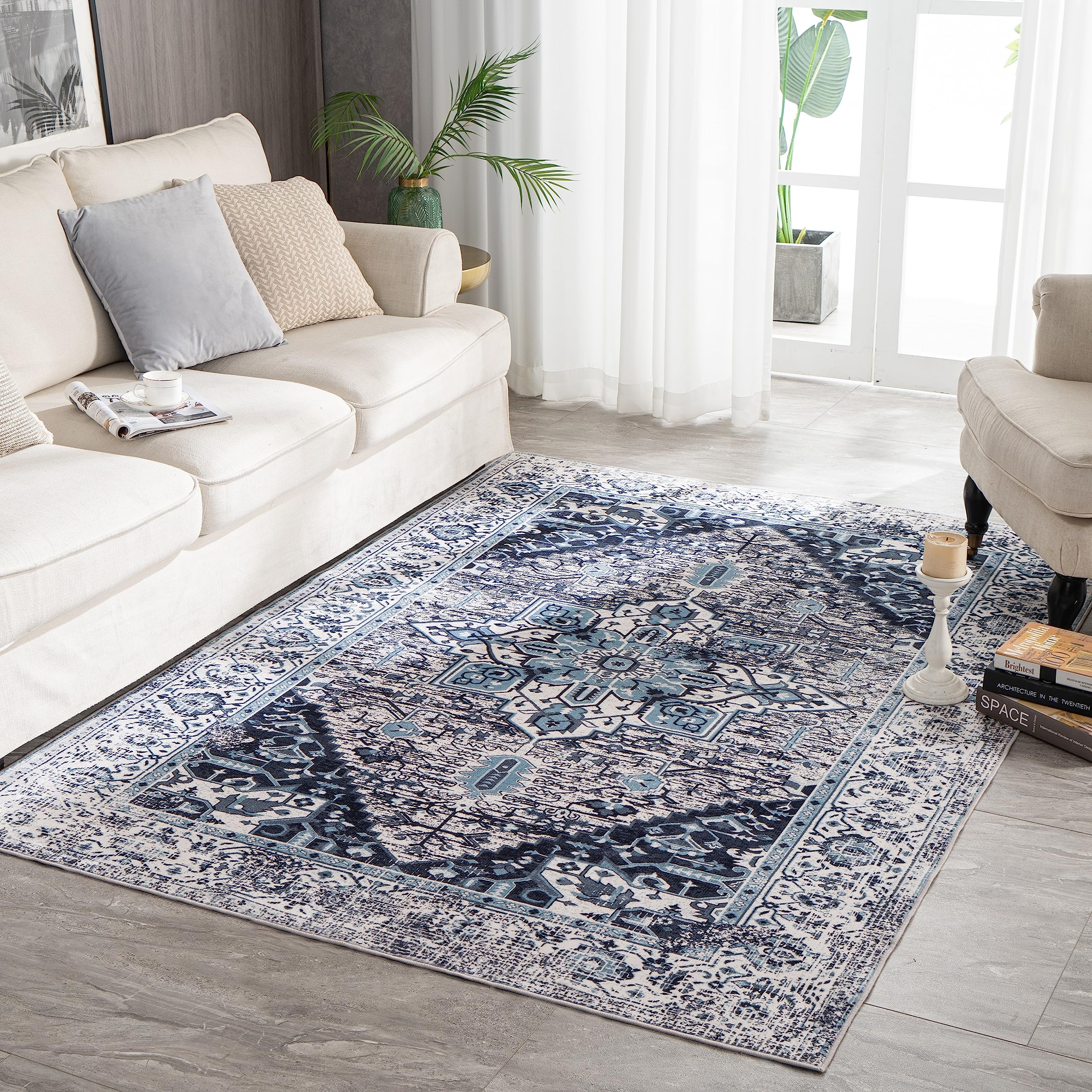 Syalife Washable Rug Vintage Area Rugs, 5'x 7' Living Room Rug with Non