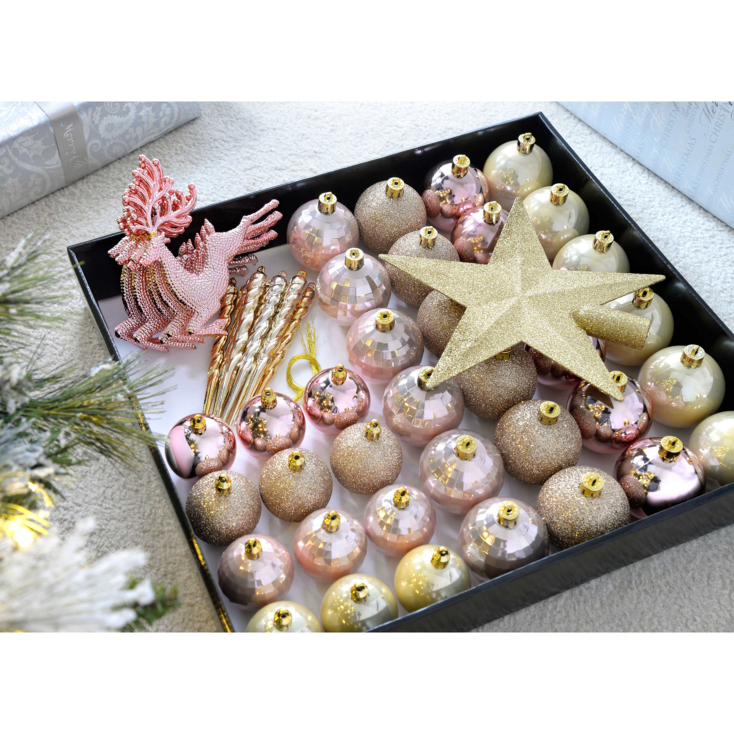 WeRChristmas Lot de 50 Boules de Noël incassables, Champagne/Mauve