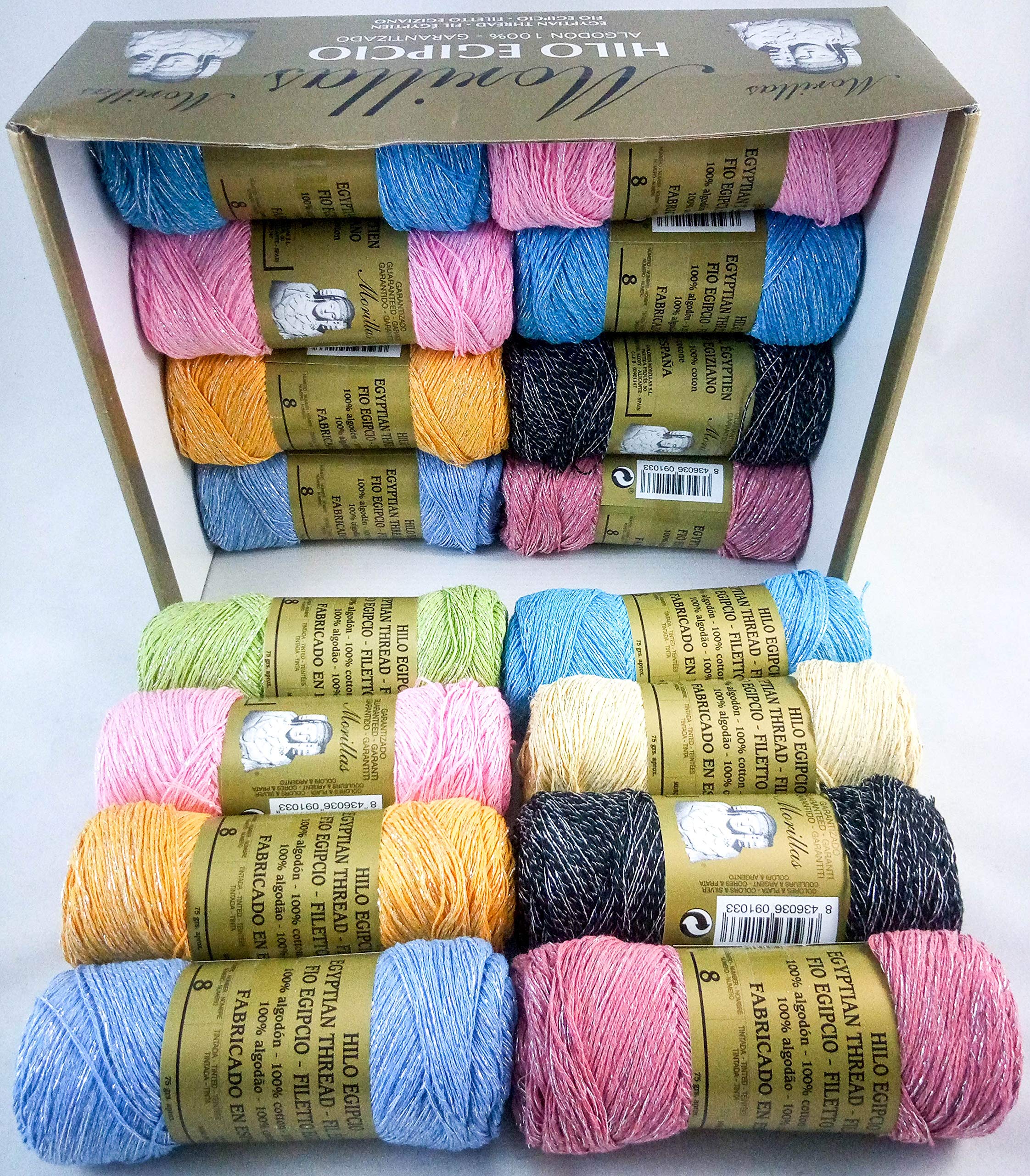 ▷ Confezione da 16 filati di zepelines in 8 colori & argento (100% cotone + filo metallico sottile) per lavorare a maglia o all'uncinetto con una finitura elegante.