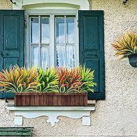 Vista 4 de 8 piezas flores artificiales de otoño para decoración al aire libre, plantas artificiales de otoño para exteriores, hierba amarilla artificial