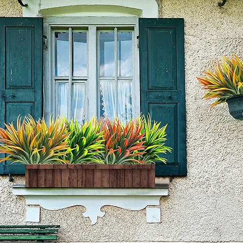 Miniatura 4 de AUMVEYI 8 piezas de plantas falsas para exteriores, resistentes a los rayos UV, plantas de césped alto artificiales, flores tropicales, arbustos,