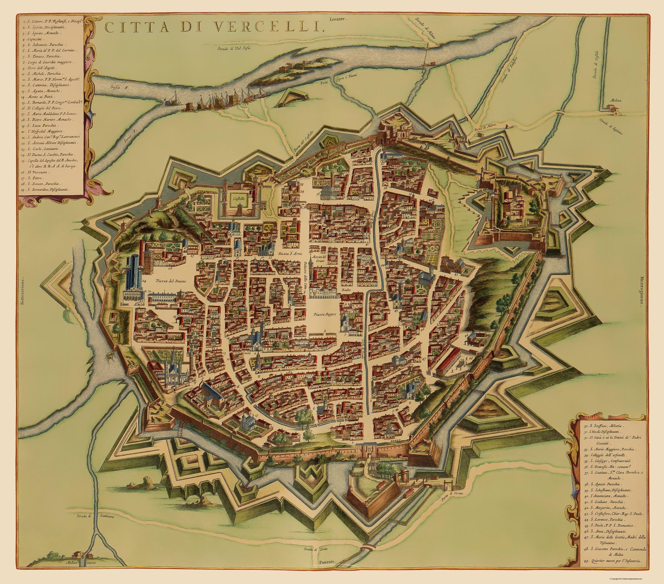 MAPS OF THE PAST - Historical Map of Vercelli Italy - Blaeu 1682-23.00 in x 26.18 in - Glossy Satin Paper