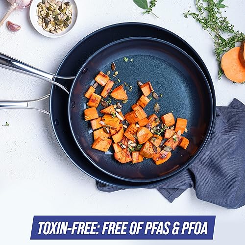 Miniatura 7 de Blue Diamond Cookware - Juego de sartenes de 10 y 12 pulgadas, cerámica anodizada dura, antiadherente, sin ácido perfluorooctanoico (PFOA), apto