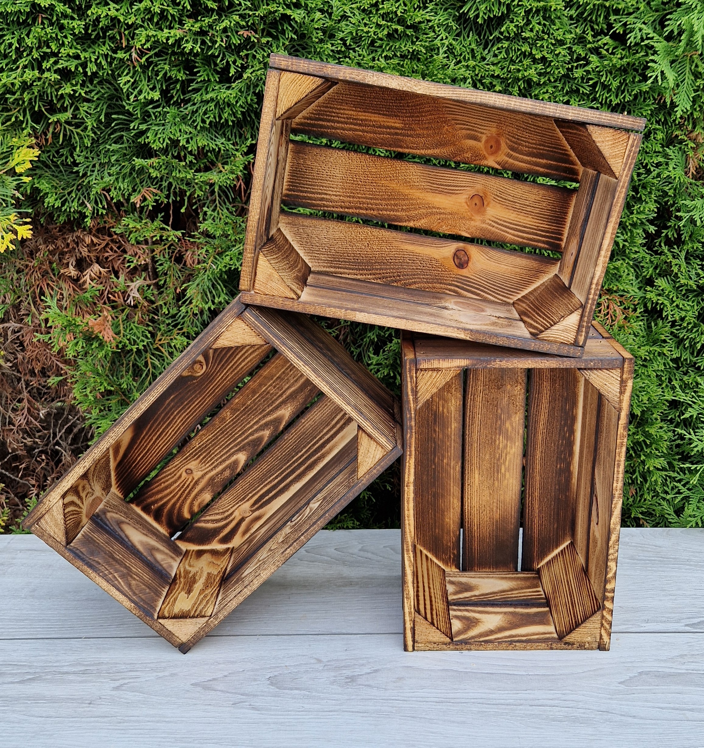 PYXIDAS Rustic Wooden Storage Crates – Durable Handmade Boxes For Home, Kitchen Or Office | Decorative Wooden Organiser (3-Pack