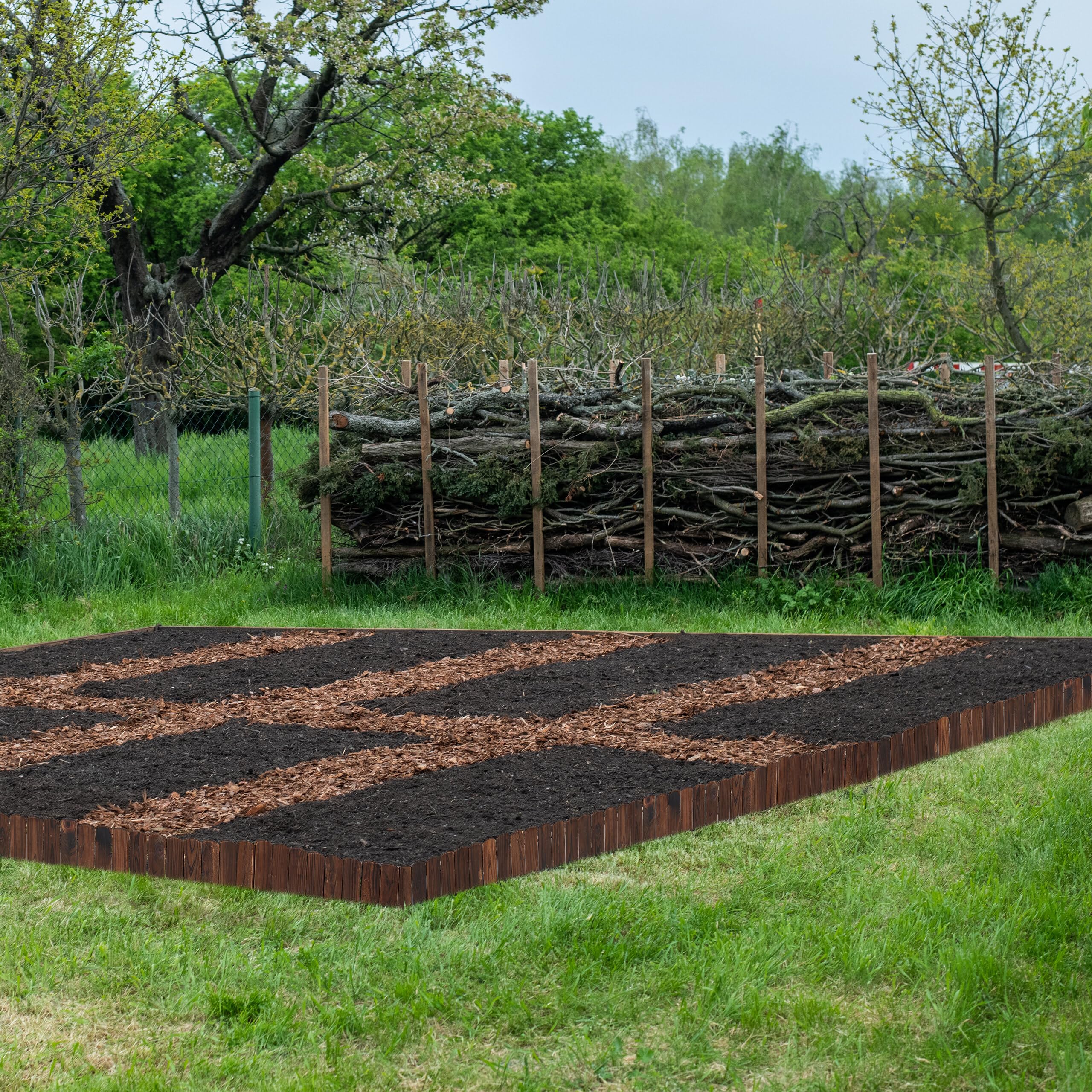 Relaxdays Bordure de Jardin, 200 cm de Long, Flexible, Hauteur Visible 10 cm, Bois, clôture de Parterre, Brun foncé