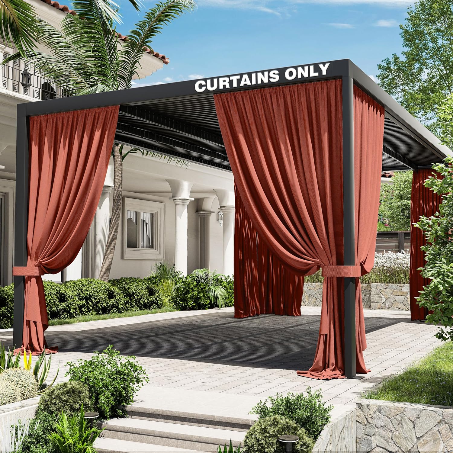 Gazebo Universal Replacement Privacy Curtain,12'20' Gazebo Outdoor Waterproof Curtains, 4-Panels Sidewall Curtains with Double Zipper for Patio Canopy, Garden and Backyard (Curtain Only)