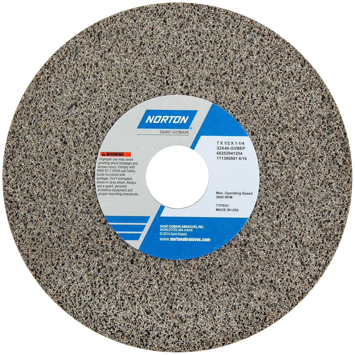 Straight Grinding WheelAbrasive Wheel Diameter 7",Arbor Hole Size1