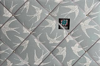 Custom Handmade Bespoke Fabric Pin Memo Notice Photo Cork Memo Board With Clarke & Clarke Fly Away Duck Egg Blue Swallow Birds With Your Choice of Sizes & Ribbons