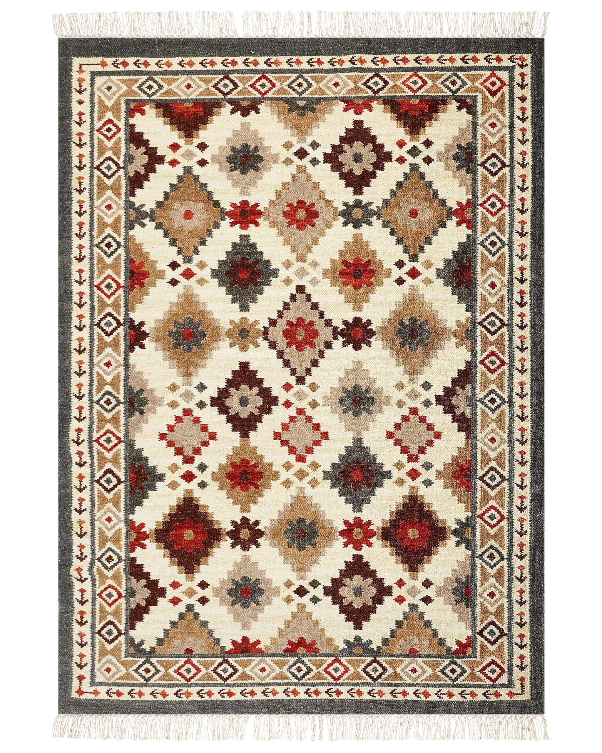 Beliani Tapis Kilim Multicolore en Laine 200 x 300 cm avec Frange Oriental Fait Main Ghukasavan