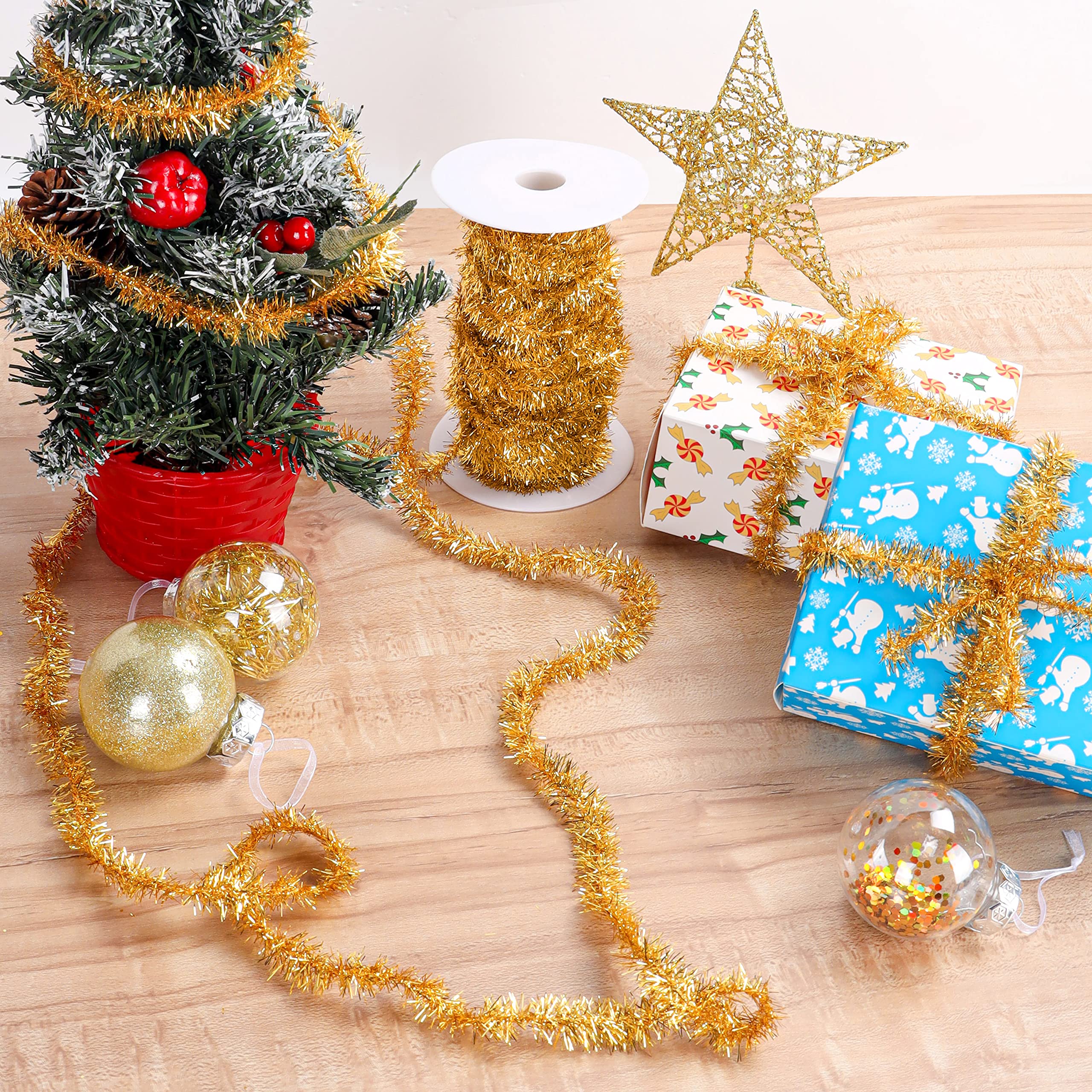 CLHXWU 6 Pcs Ghirlanda Natalizia Argento, 12 Tinsel per Albero di Natale, Festoni Decorazioni