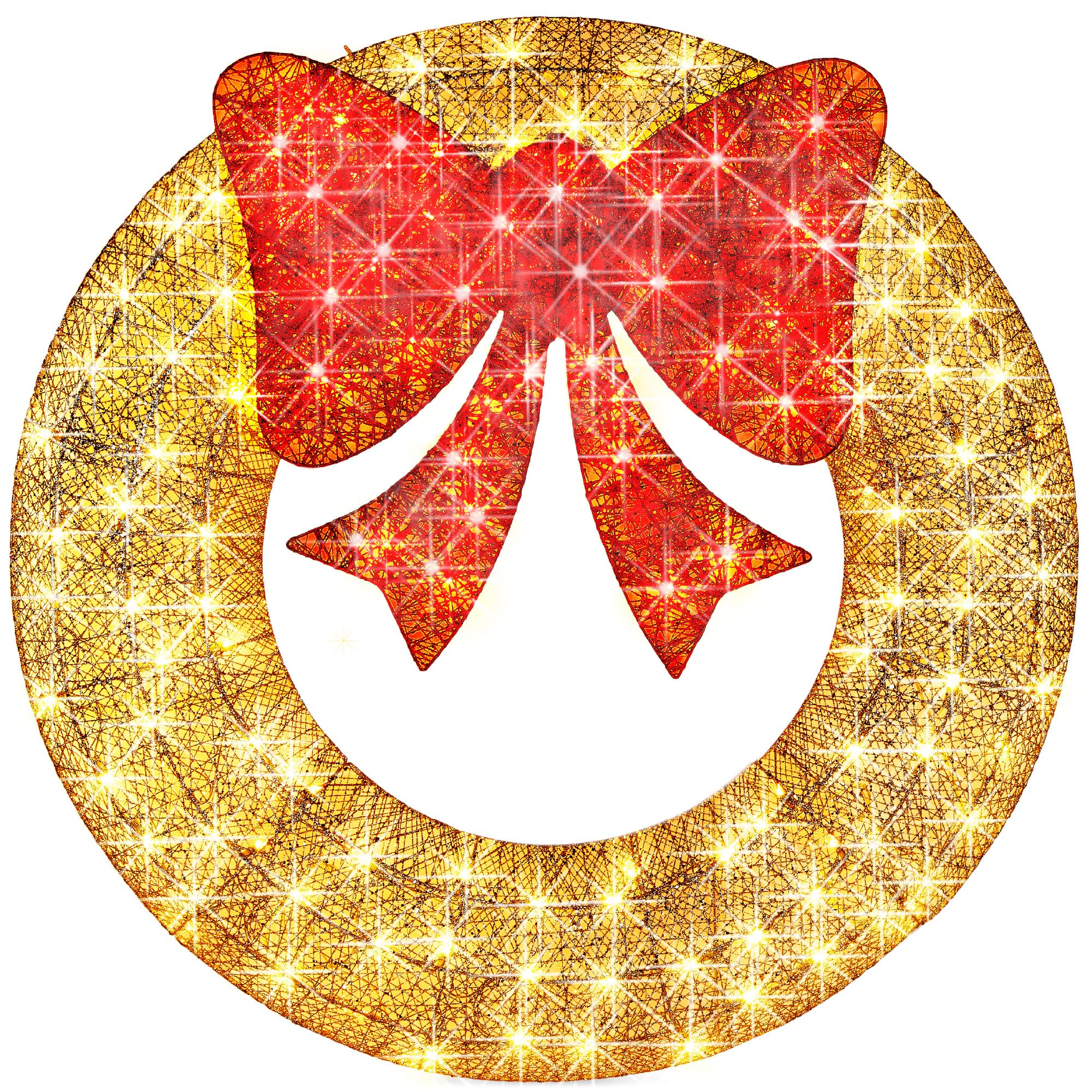 Best Choice Products 30in Pre-Lit Outdoor Christmas Wreath Decoration, LED Metal Holiday Decor for Home w/ 100 Lights, Bow - Gold/Red