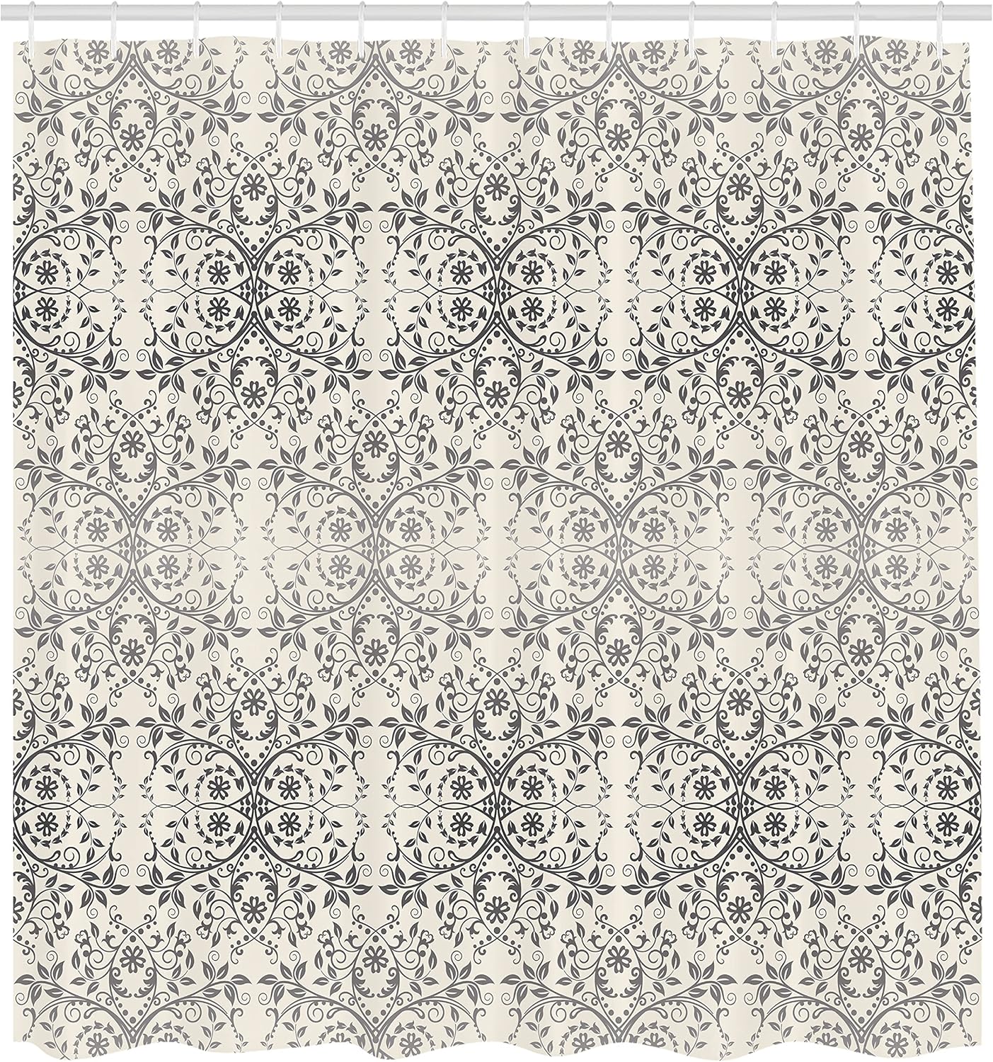 Ambesonne Floral Shower Curtain, Victorian Lace Flowers and Leaves Retro Background Old Fashioned Graphic, Cloth Fabric Bathroom Decor Set with Hooks, 69" W x 75" L, Ivory Dimgray