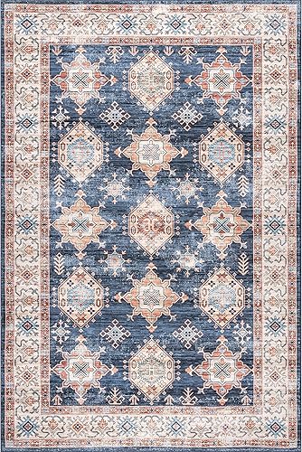 Miniatura 3 de nuLOOM Finley - Alfombra de área ultra fina, lavable a máquina, estilo vintage, envejecida, 8 x 10 pies, azul marino