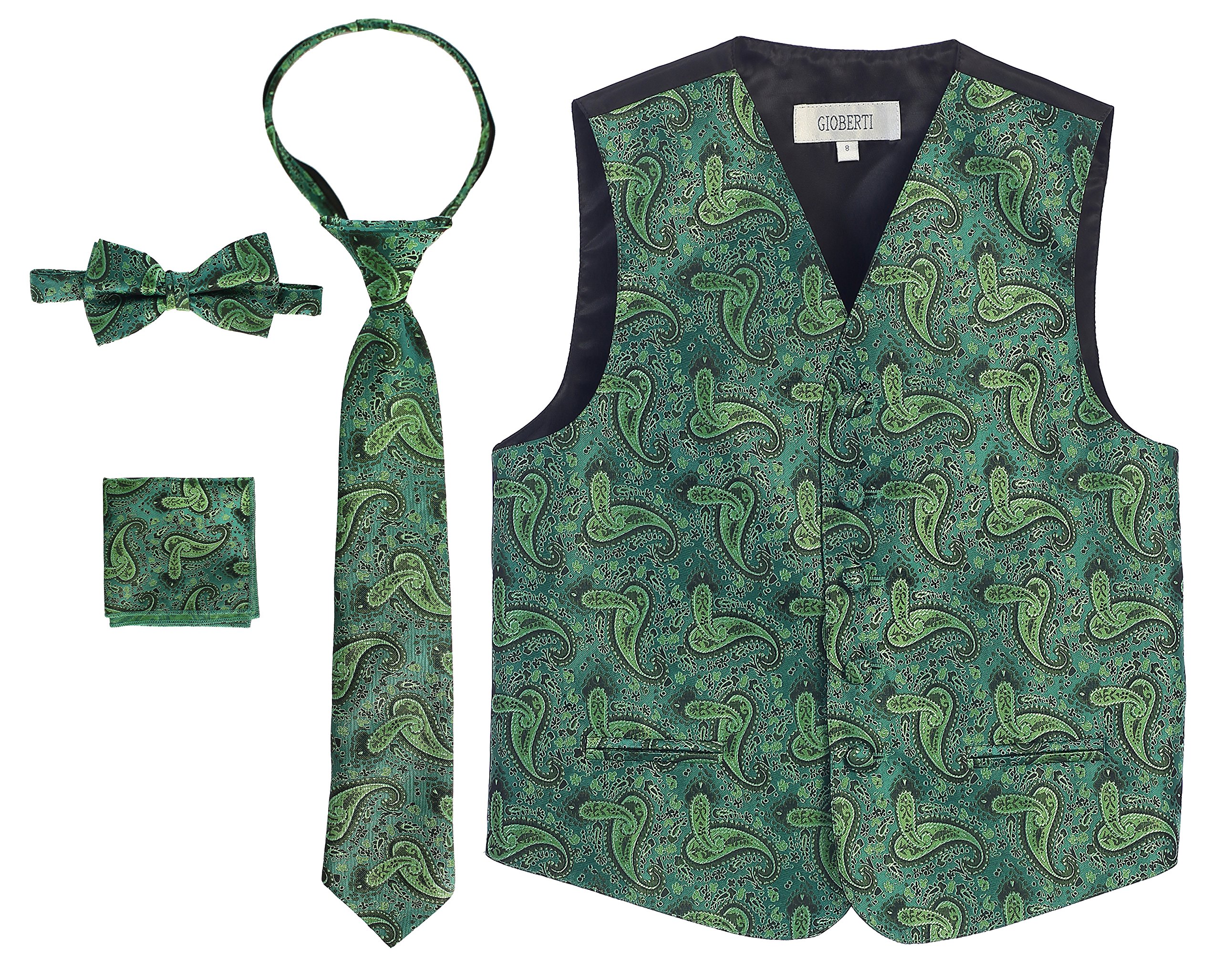 Gioberti Kids and Boys 4pc Paisley Vest Set - Vest, Bowtie, Tie, Pocket Square