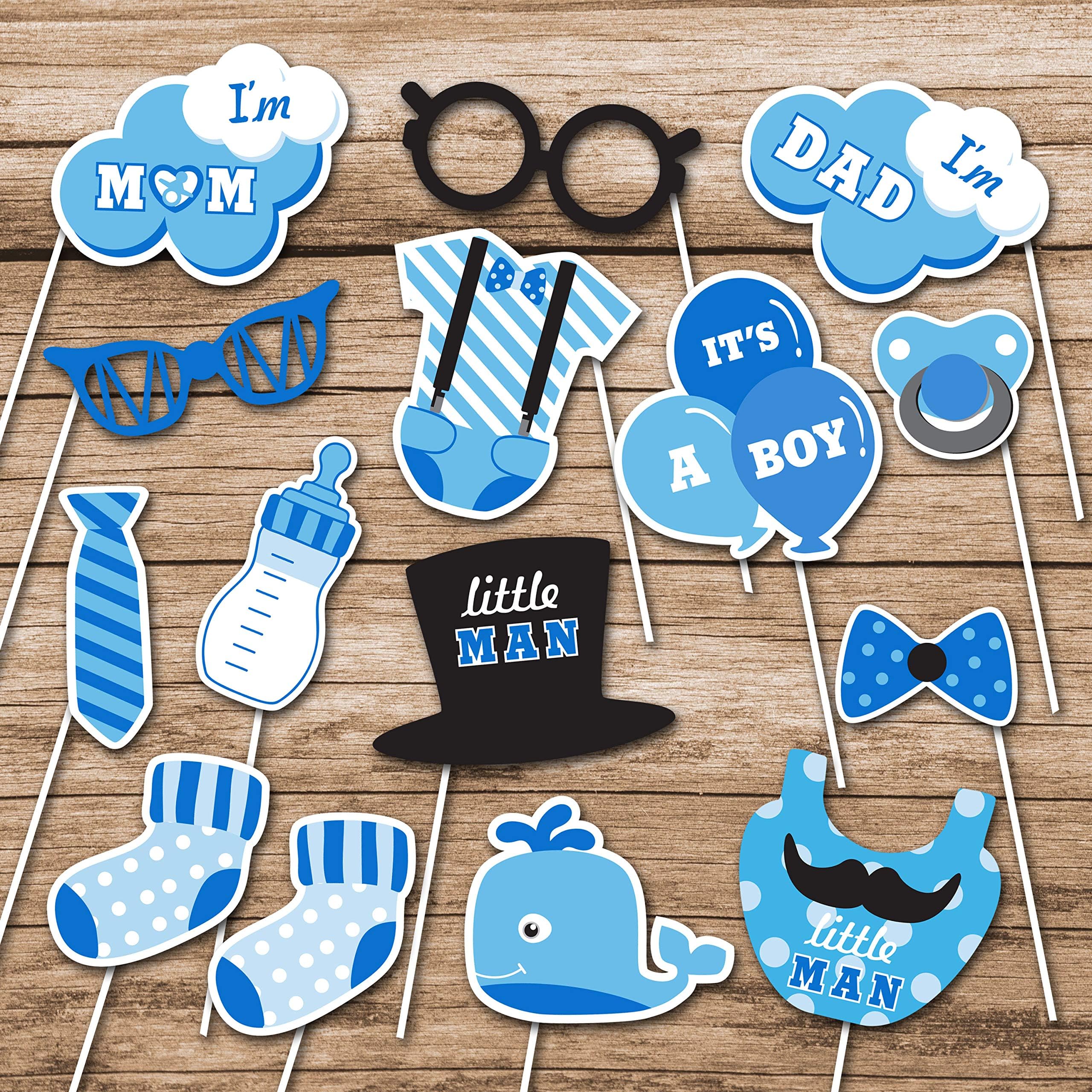 LUCKY It's A BOY Baby Shower Photo Booth Props Blue Theme Baby Shower Prefect for Lovely Baby , Baby Shower Party Supplies Include 15Pcs Party