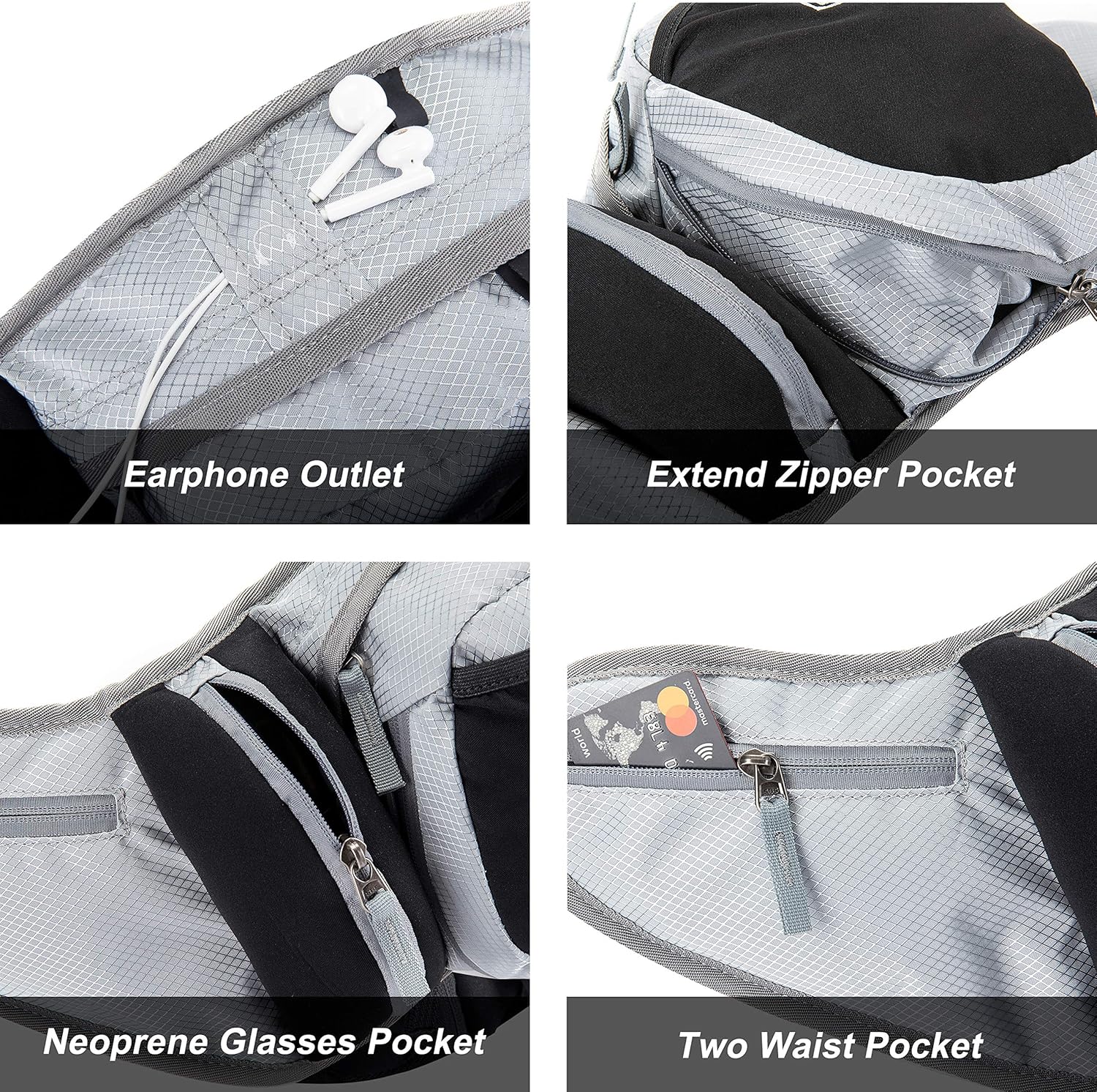 Ubon Large Fanny Pack 3L Waist Pack with Adjustable Belt for Hiking Running Walking Silver Gray