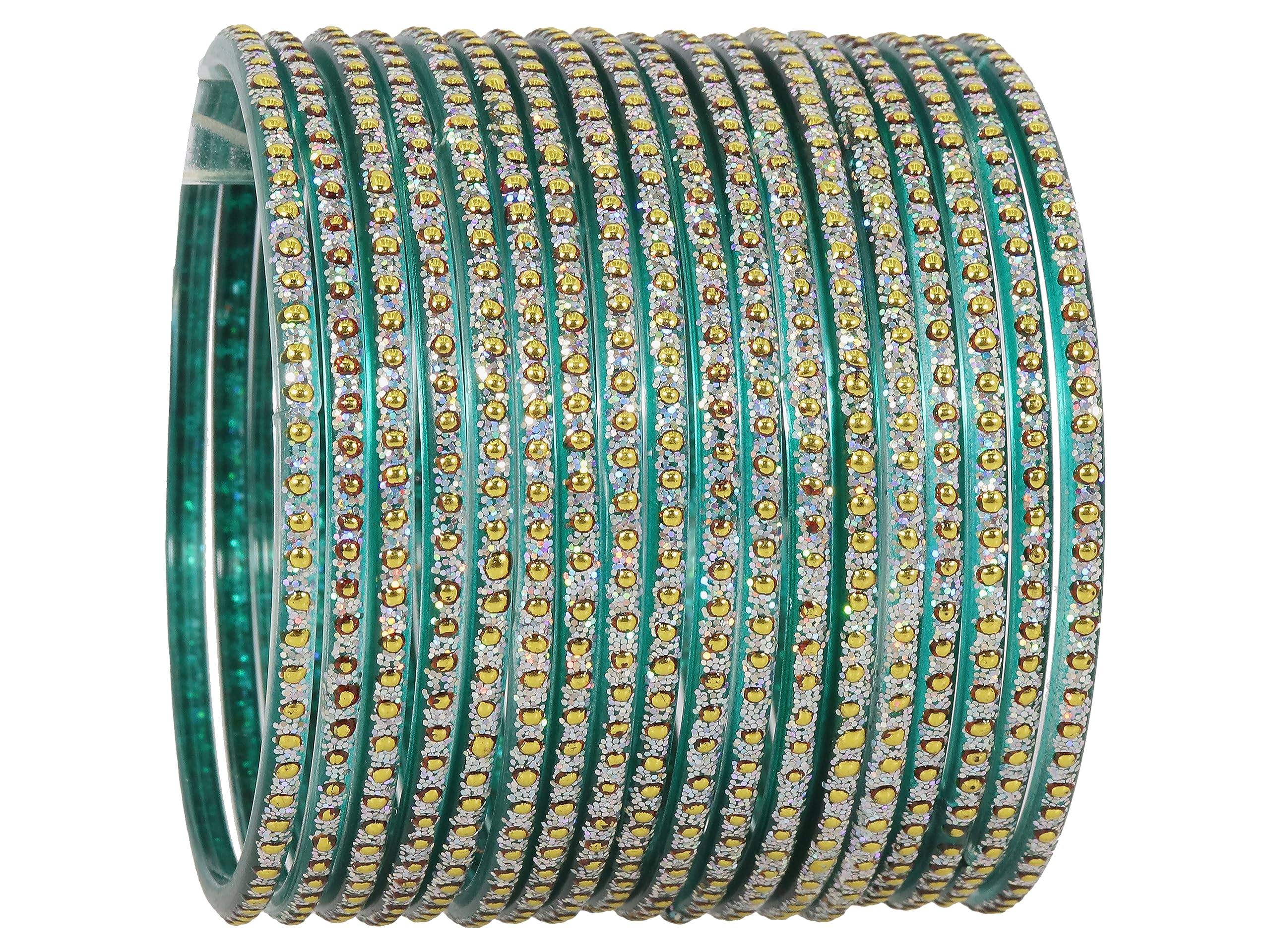 NMII Set di 36 braccialetti eleganti in vetro con pois e glitter, per donne e ragazze, braccialetti in vetro, braccialetti tradizionali da donna