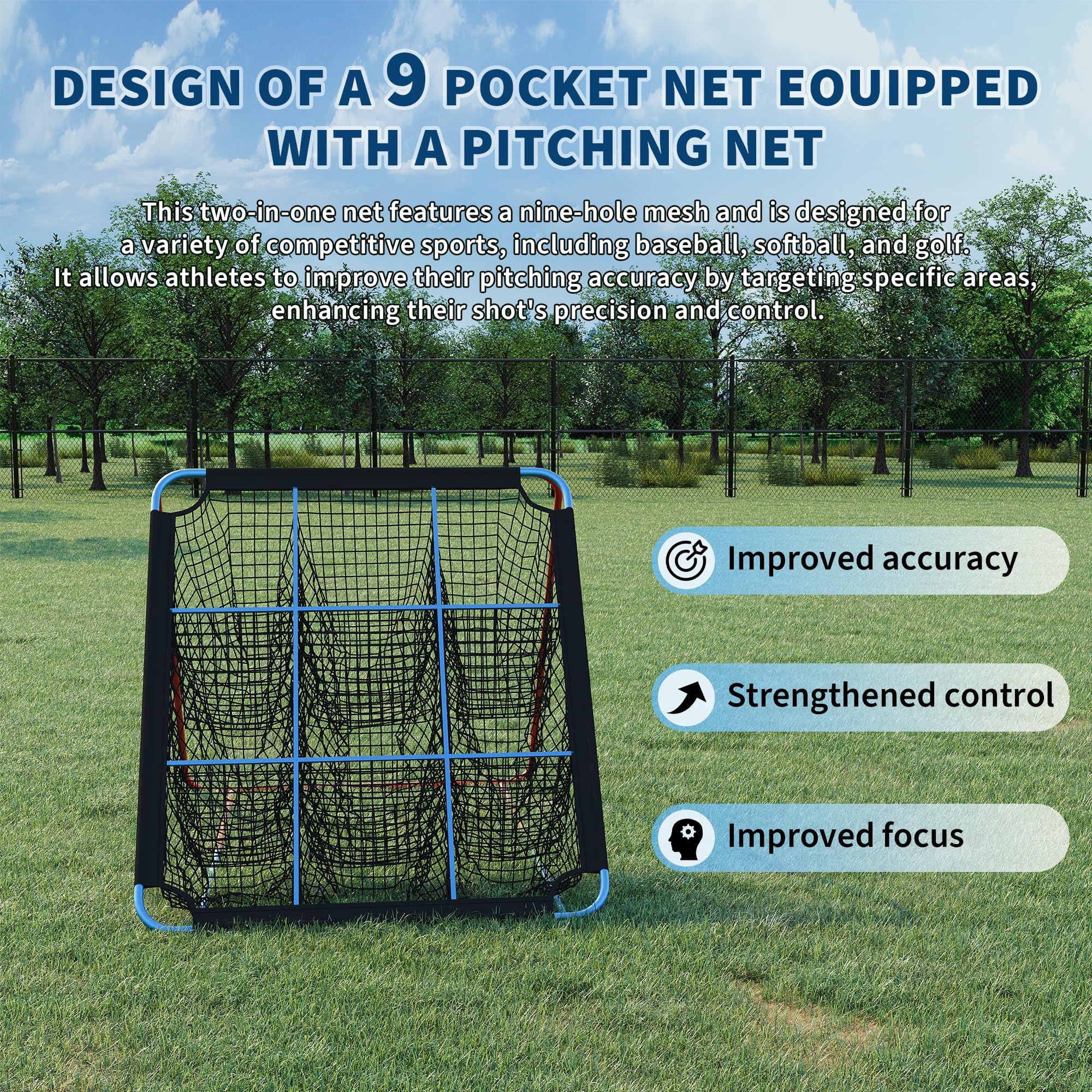 GarveeLife 2 in 1 Baseball Rebounder Netz, Sports Baseball Rebounder Mit Verstellbarer Winkel, Wurf- & Fielding-Trainingsgerät Für Softball, Fußball, Volleyball