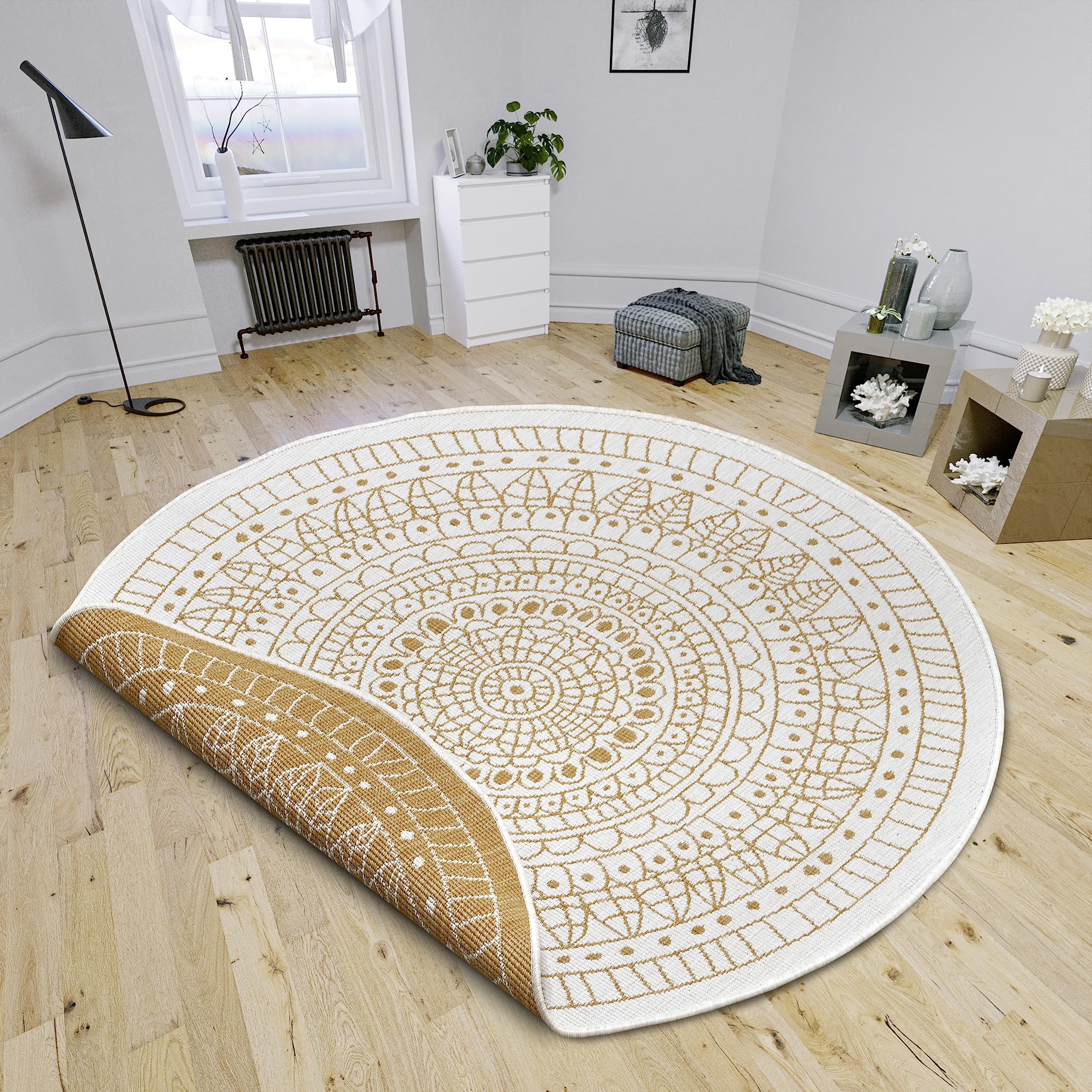 Round Oriental Indoor / Outdoor Area Rug