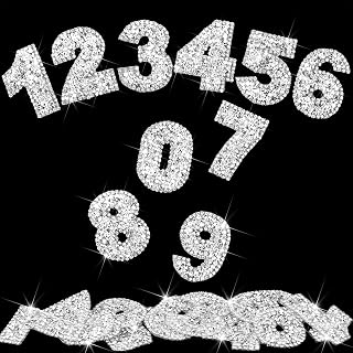 60pcs Bling Rhinestone Numbers Sticker 6sets 0-9Digits Self-Adhesive Iron on Crystal Numbers Stickers for DIY Crafts Laptop Gifts Furniture Car Clothing Decorations(Silver+White,1.73")