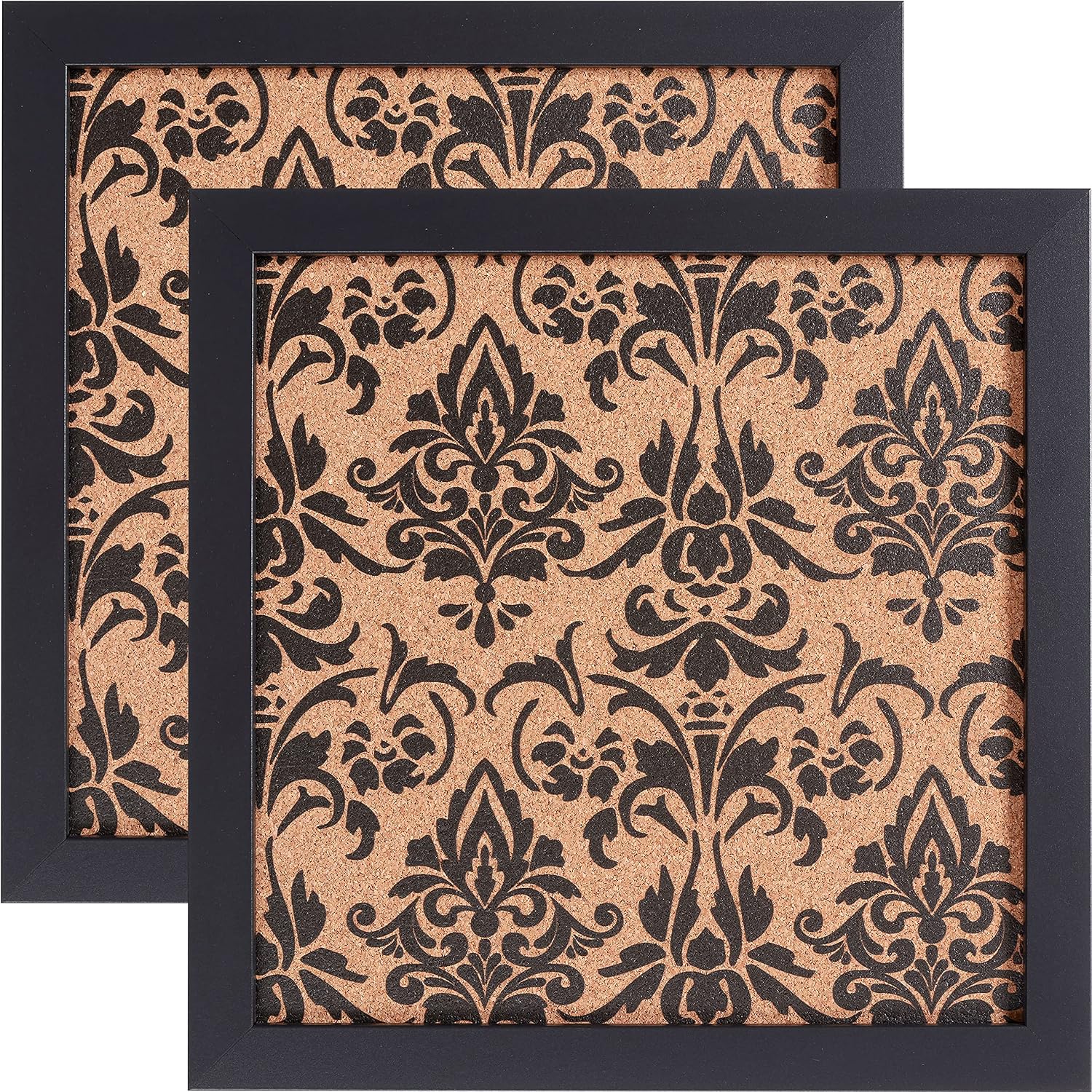 Craig Frames Decorative Cork Bulletin Board, 12x12 Inch, Black Frame with Fleur de Lis Pattern, Set of 2