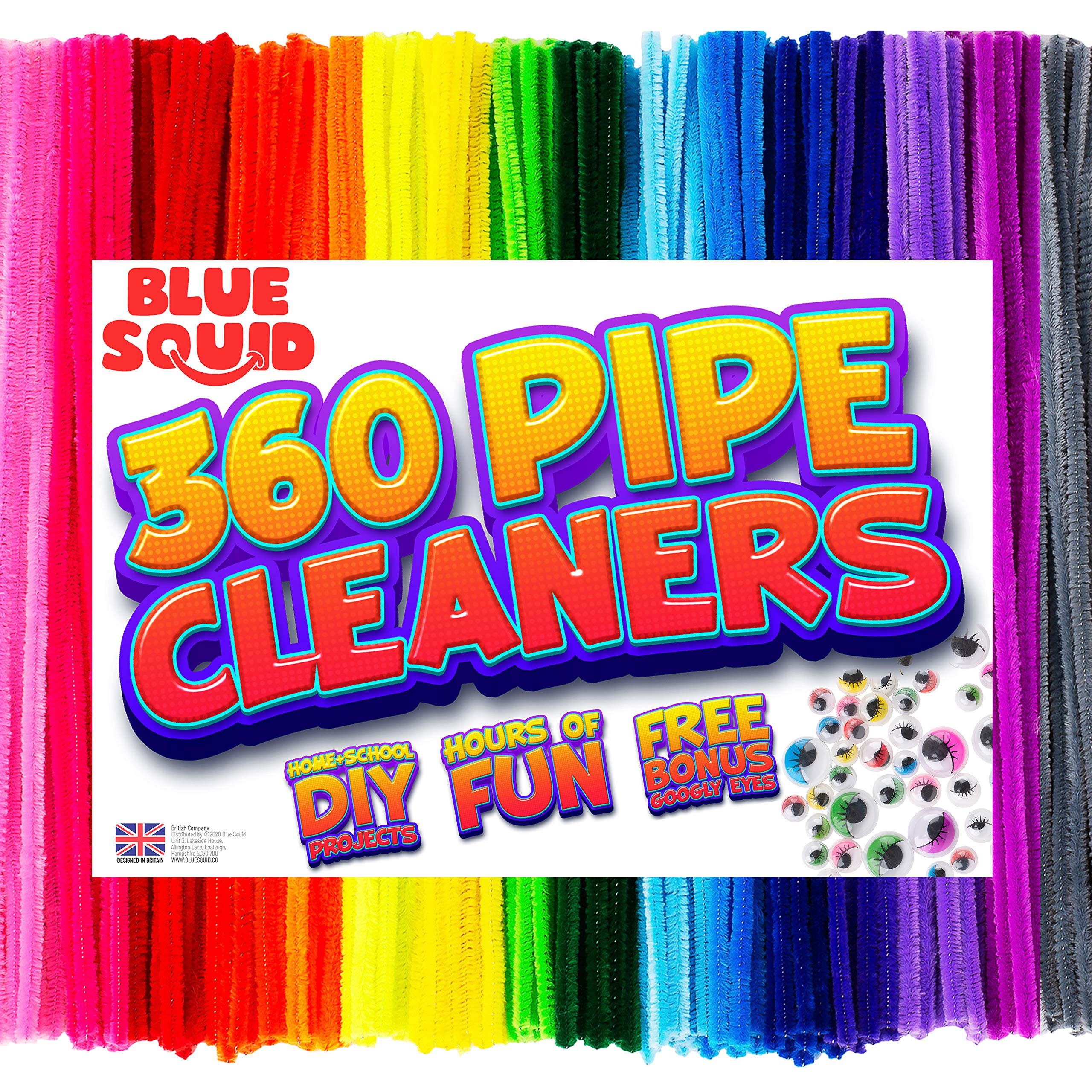 Blue Squid Chenille Stems Pipe Cleaners - 460-Piece Craft Pack with 360 Large Stem Pipe Cleaner & 100 Googly Eyes - Flexible Long Fuzzy Sticks for DIY Arts & Crafts, Home & School Art Supplies