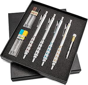 Pentel Arts GraphGear 1000 Premium Gift Set with Refill Leads &amp; Erasers (PG1000BXSET) , Black , 0.3mm, 0.5mm, 0.7mm, 0.9mm