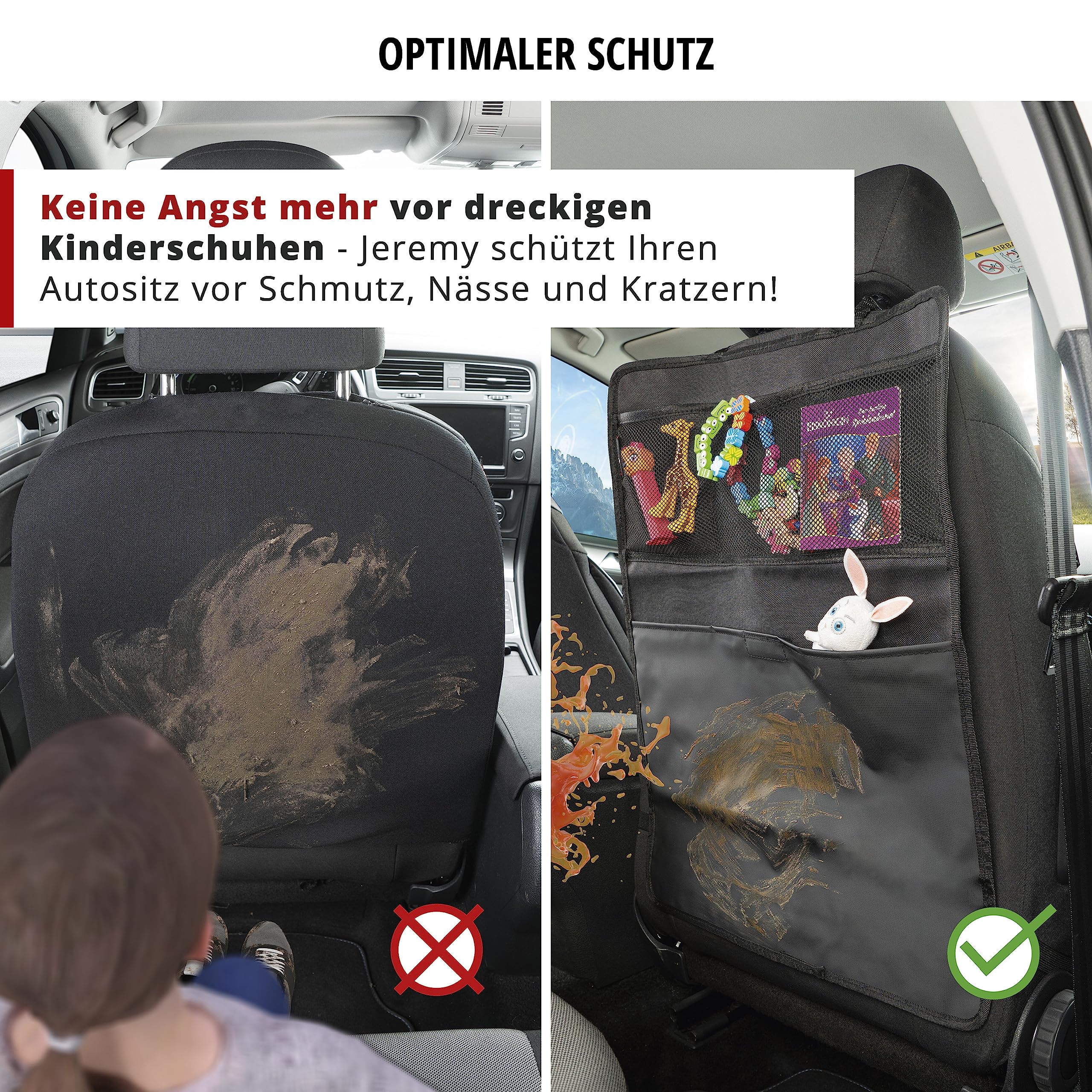 Walser Autositz Organizer, Rücksitz Organizer Jeremy, Rückenlehnenschutz und Trittschutz, Autoorganizer Rücksitz, Kinder Organizer schwarz 12488