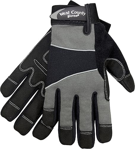 West County 013CM - Guantes de trabajo para hombre, talla M, color carbón, con respaldo de elastano en cuatro direcciones, puño ajustable