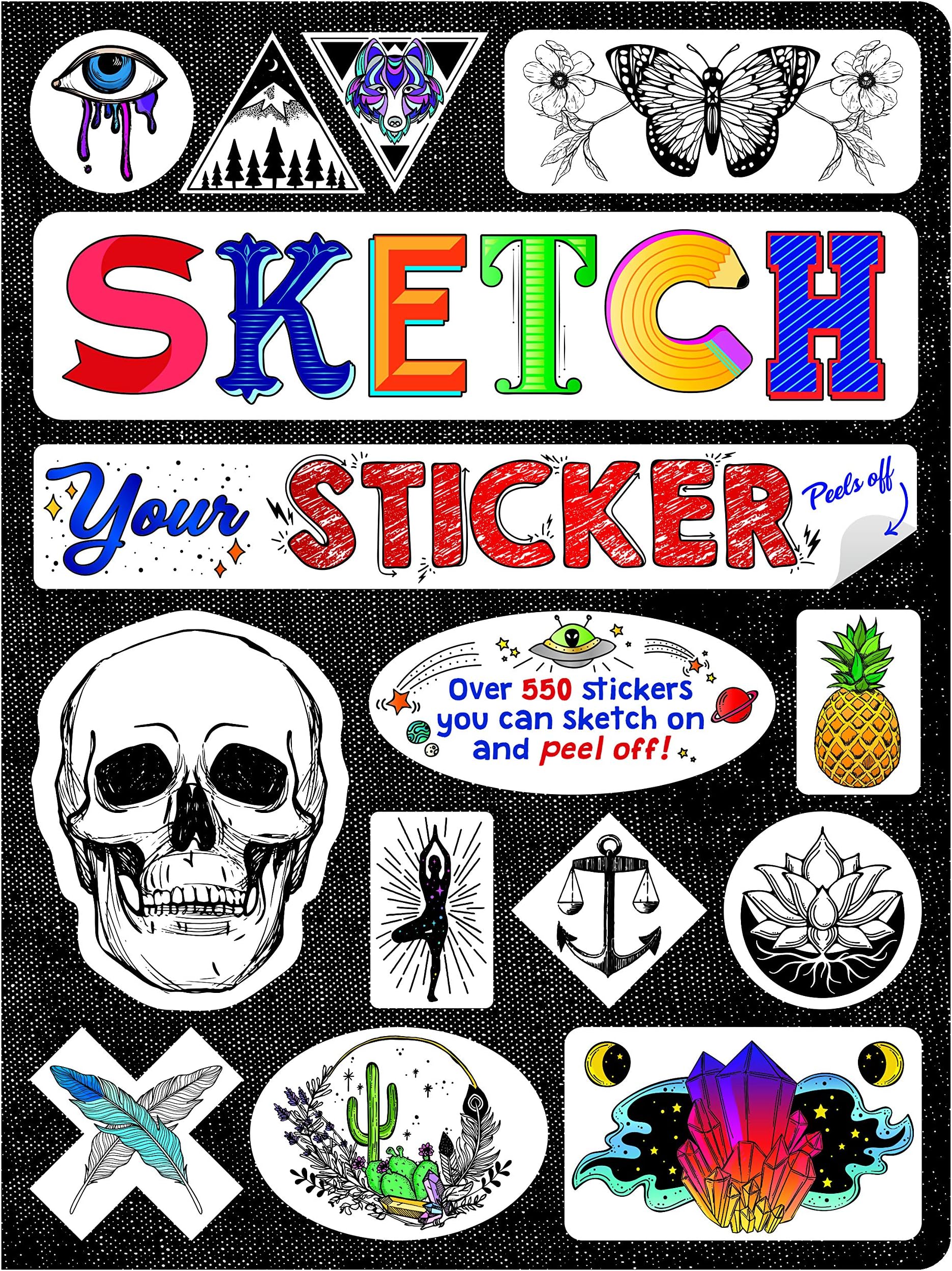 Piccadilly Sketch Your Sticker | Guided Artistic Sketchbook with Removeable Die-Cut Stickers | 550+ Sticker Outlines | 100 Pages (9781620098561), white
