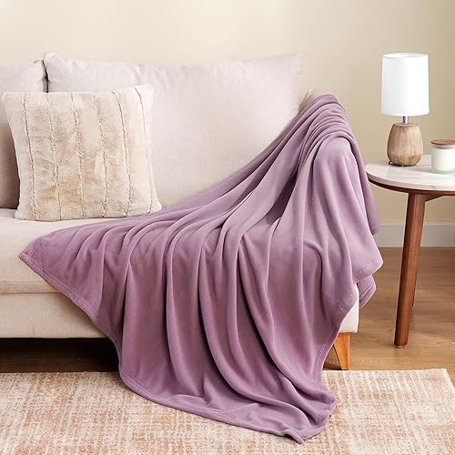 Miniatura 6 de Berkshire Blanket Manta de microforro polar para cama, color morado lavanda, ligera, suave y transpirable, manta de microforro polar para viajes,