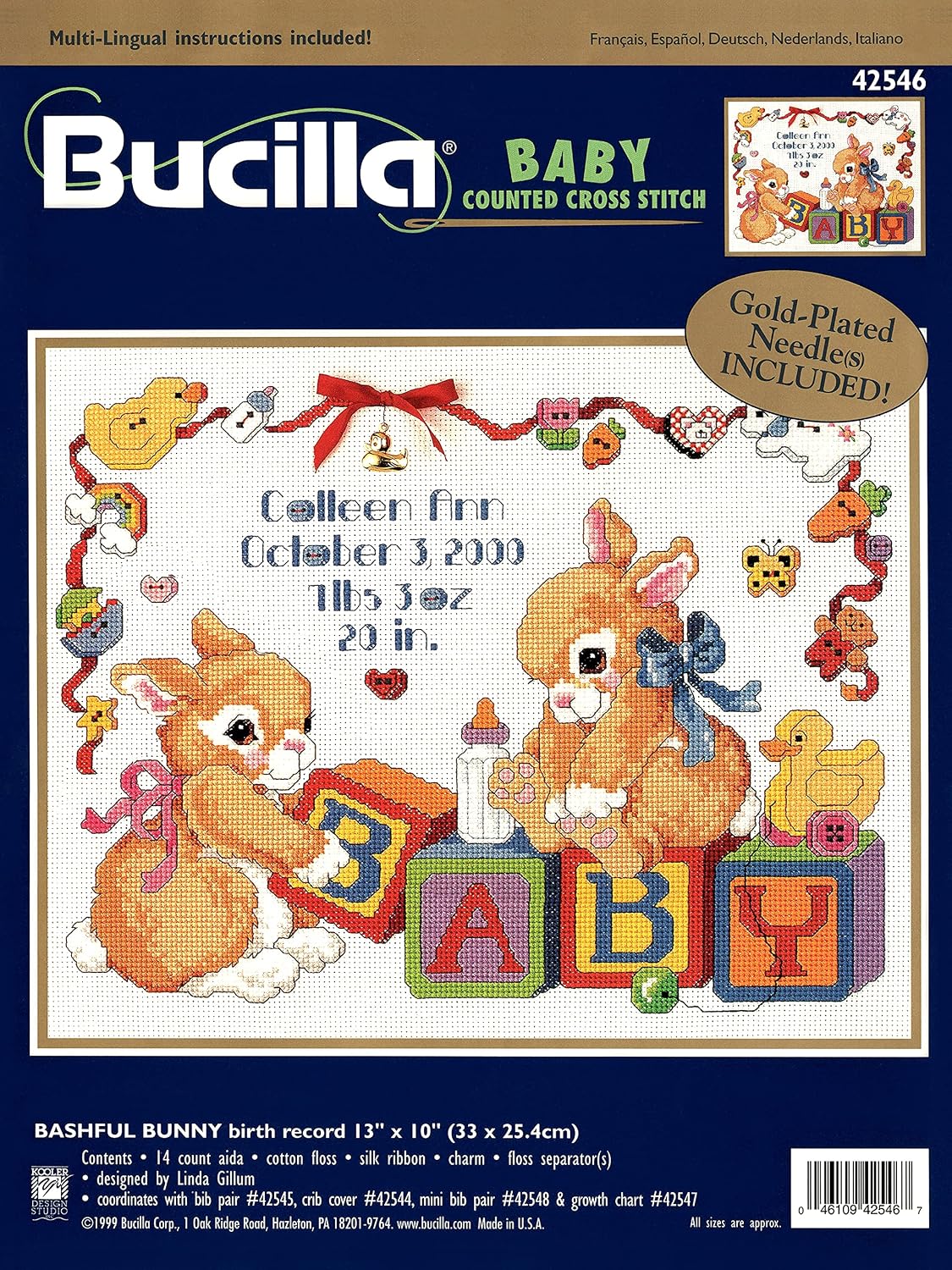 Bucilla - Bashful Bunny - Birth Record Baby Counted Cross Stitch Kit 42546