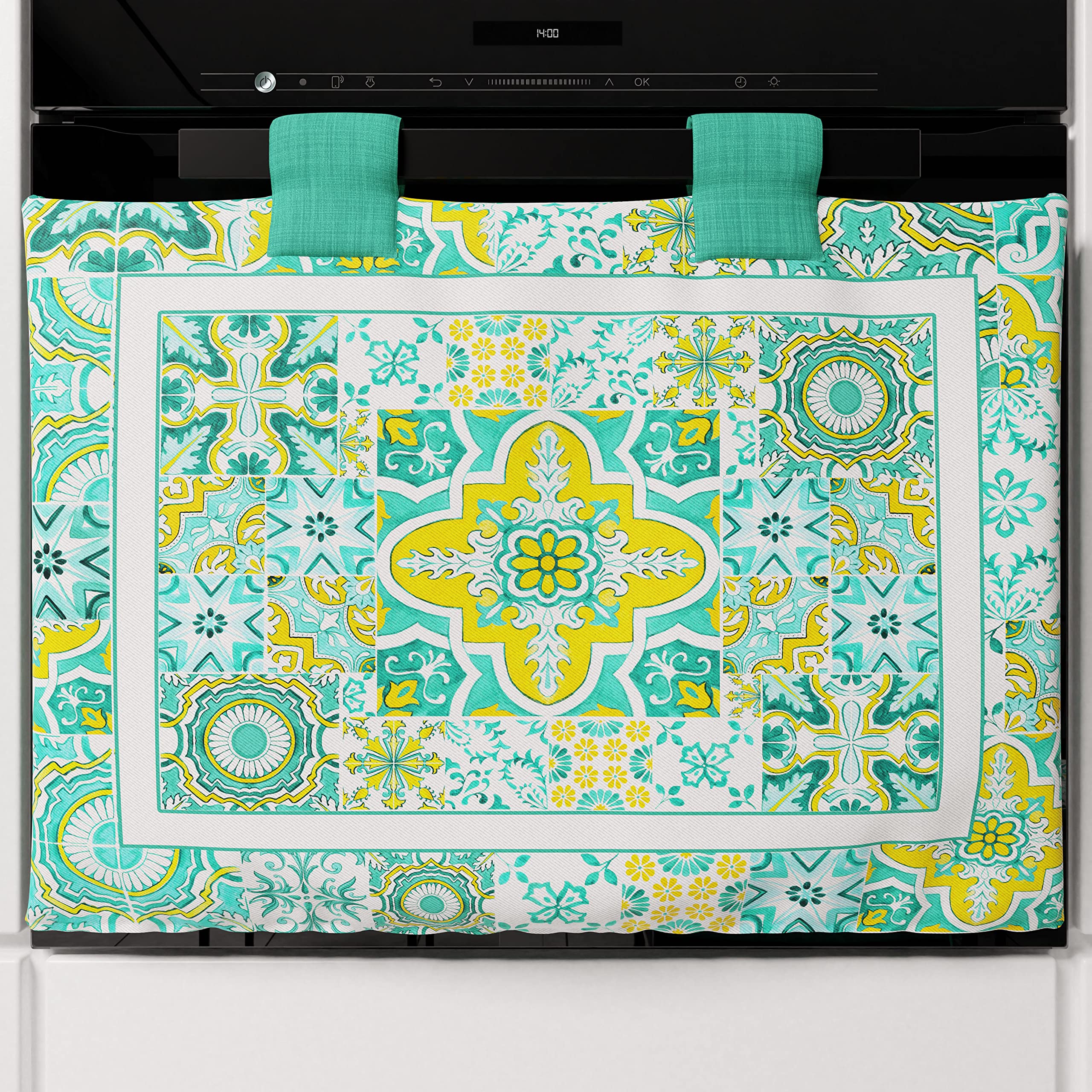 PETTI Artigiani Italiani - Oven Cover, Kitchen Oven Cover, Modern Oven Cover in Digital Print Vietri Water Green, 100% Made in Italy