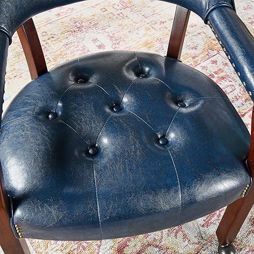 Miniatura 6 de MODERION Sillas de comedor con ruedas y brazo, sillas de capitán Caster Boss con patas de madera maciza, sillas de escritorio de oficina con botón