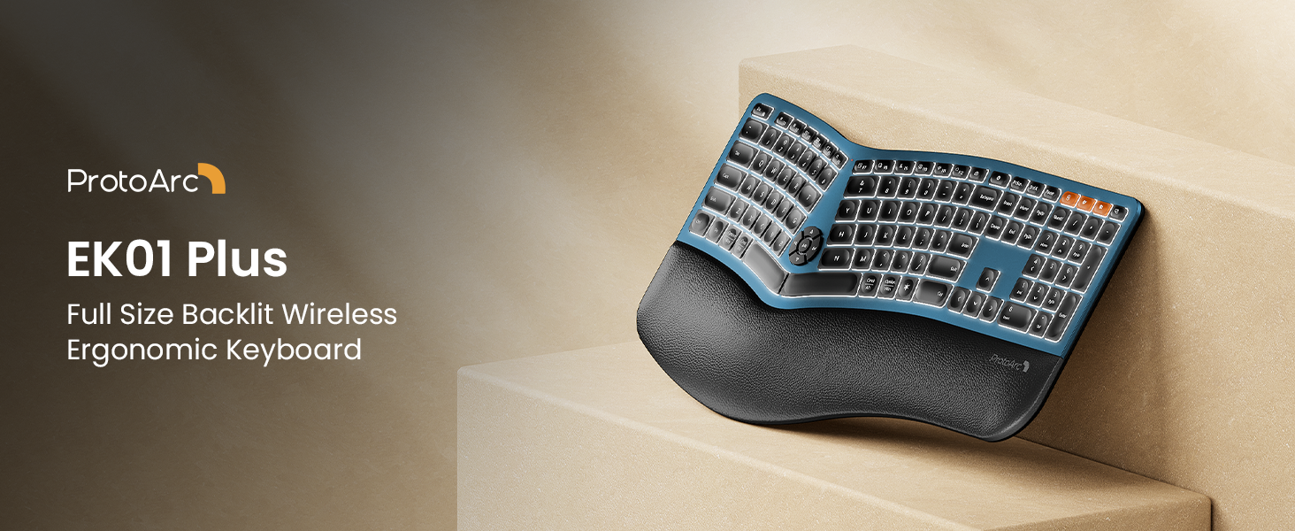 ProtoArc EK01 Plus Tastiera Ergonomica Wireless Full Size Con Split Keyboard, Retroilluminazione LED E Poggiapolsi Imbottito - Layout US Per Windows/Mac/Android - 4