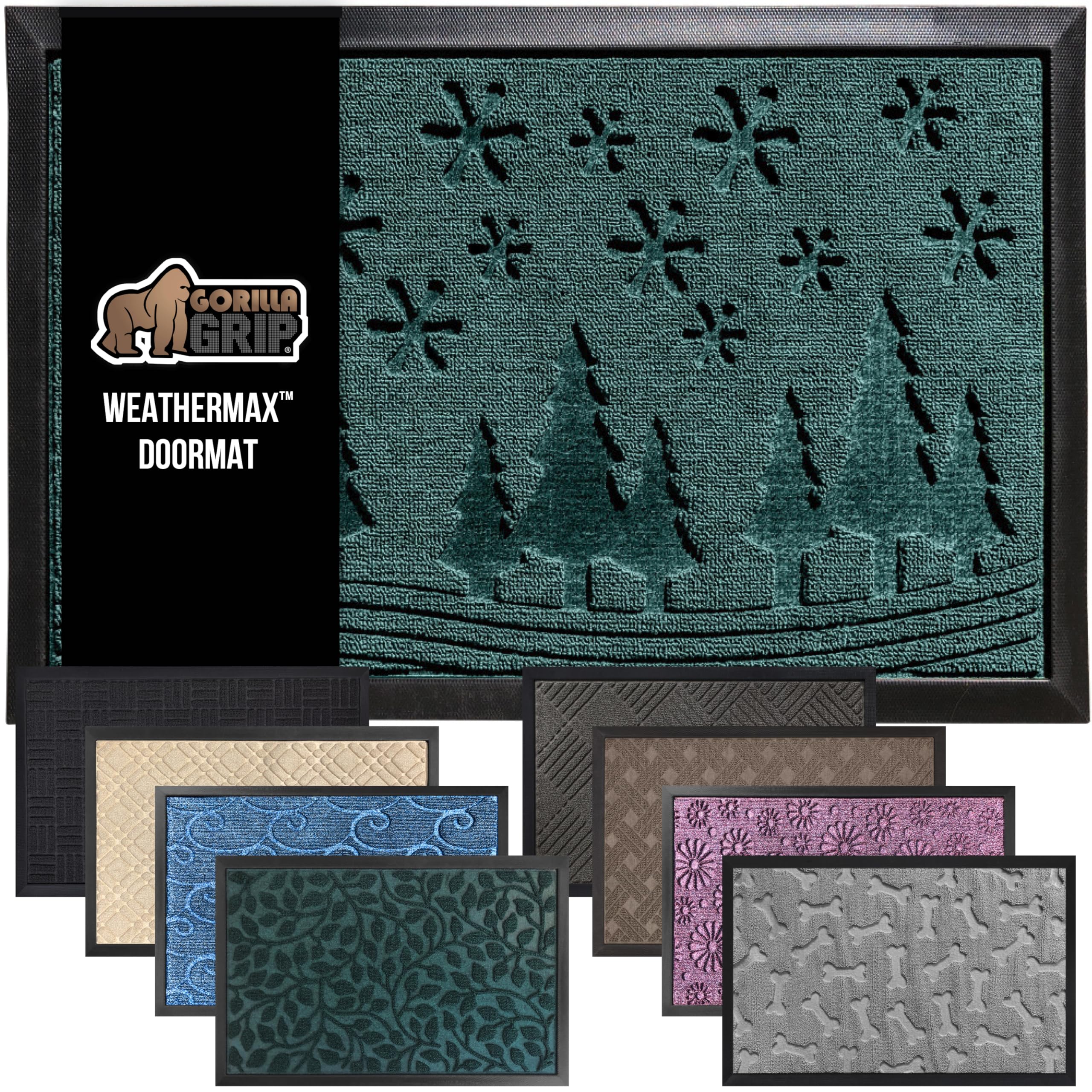 GORILLA GRIP 100% Waterproof All-Season WeatherMax Doormat 35x23, US Designed Natural Rubber, Stain and Fade Resistant, Low Profile Indoor Outdoor