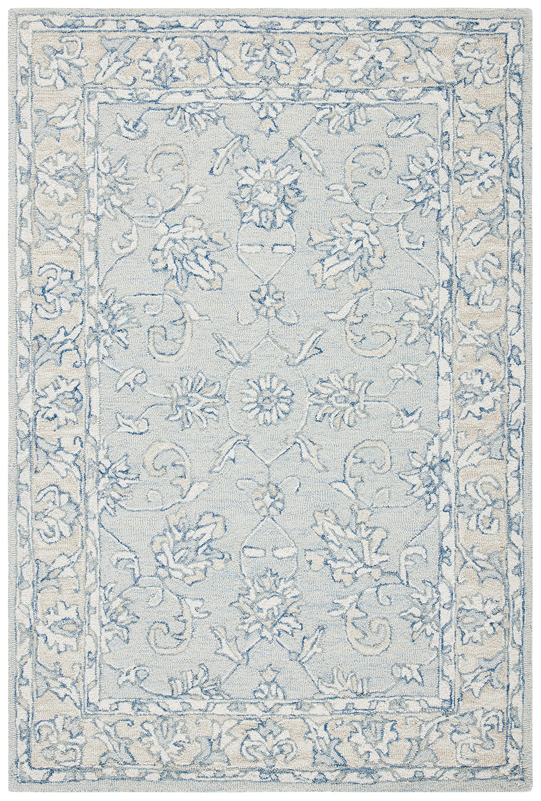 safavieh micro-loop collection accent rug - 2'3" x 5', blue & beige, handmade wool, ideal for high traffic areas in entryway, living room, bedroom (mlp535m)