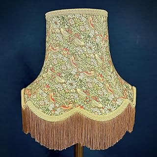 William Morris Strawberry Thief Green and Gold Fabric Lampshade Available In 8 Sizes