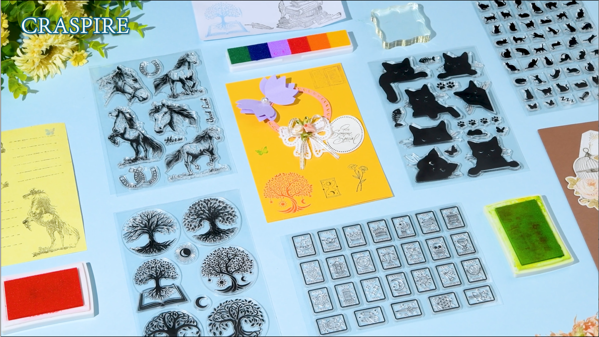 CRASPIRE Timbri Natalizi Trasparenti In Silicone – Babbo Natale, Pupazzo, Fiocchi – Set 16x11cm Per Fai Da Te