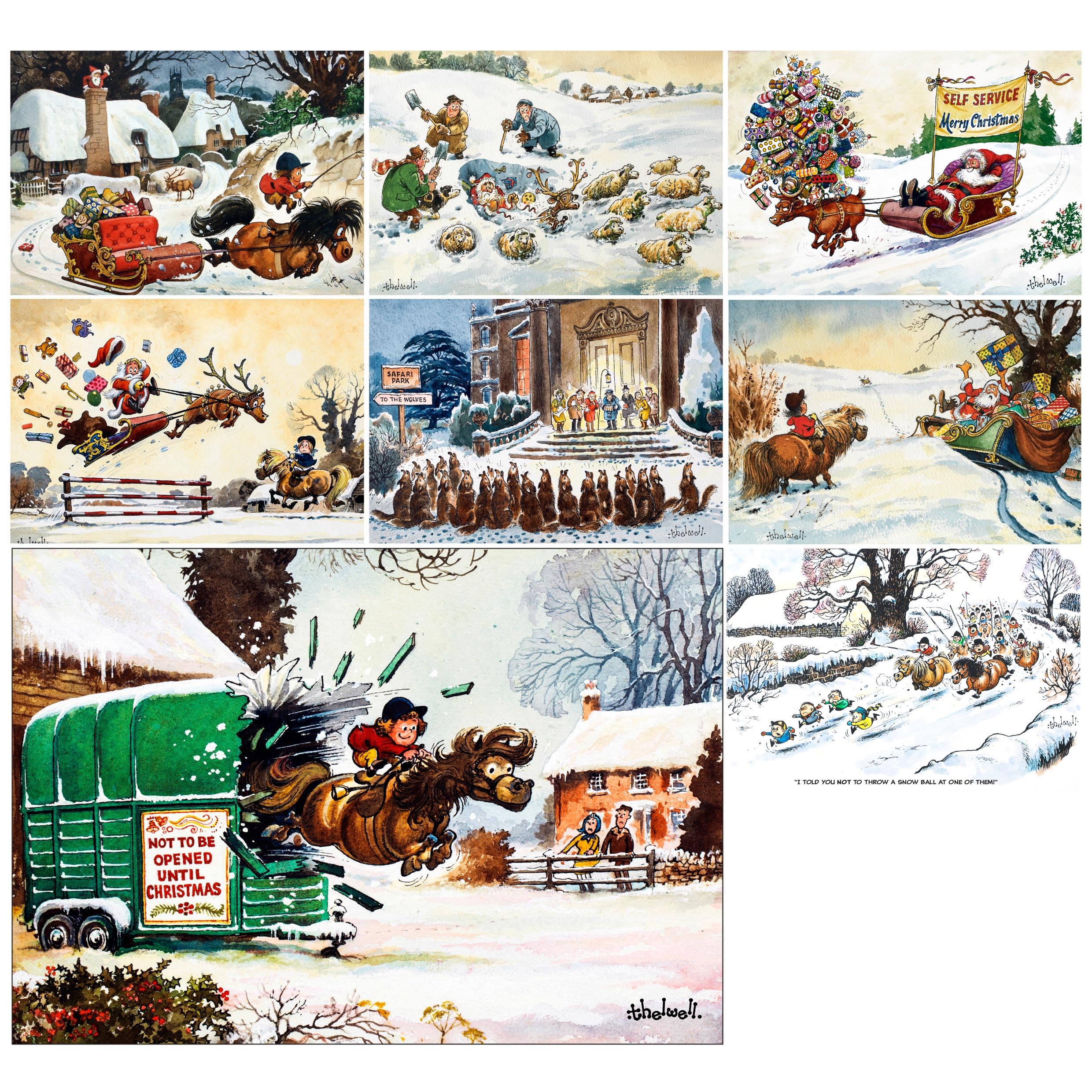 Thelwell Horse & Pony Christmas Card Pack 2026 | 8 Christmas Cards with Envelopes | Norman Thelwell Pony Cartoons | Christmas Cards for Horse Lovers | 5 x 7 Inch