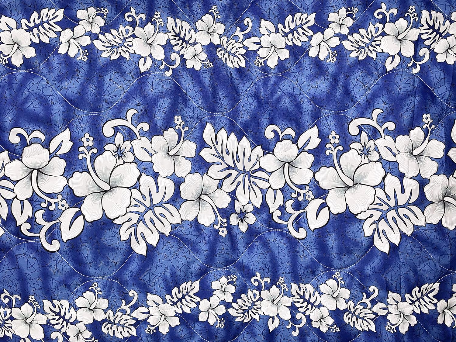 Quilted Fabric - 100% Cotton - 52 inch Wide - Sold by Yard - Turtle - Hibiscus - Floral - Leaves - Hawaiian - Ferns (Hibiscus Flowers Navy)