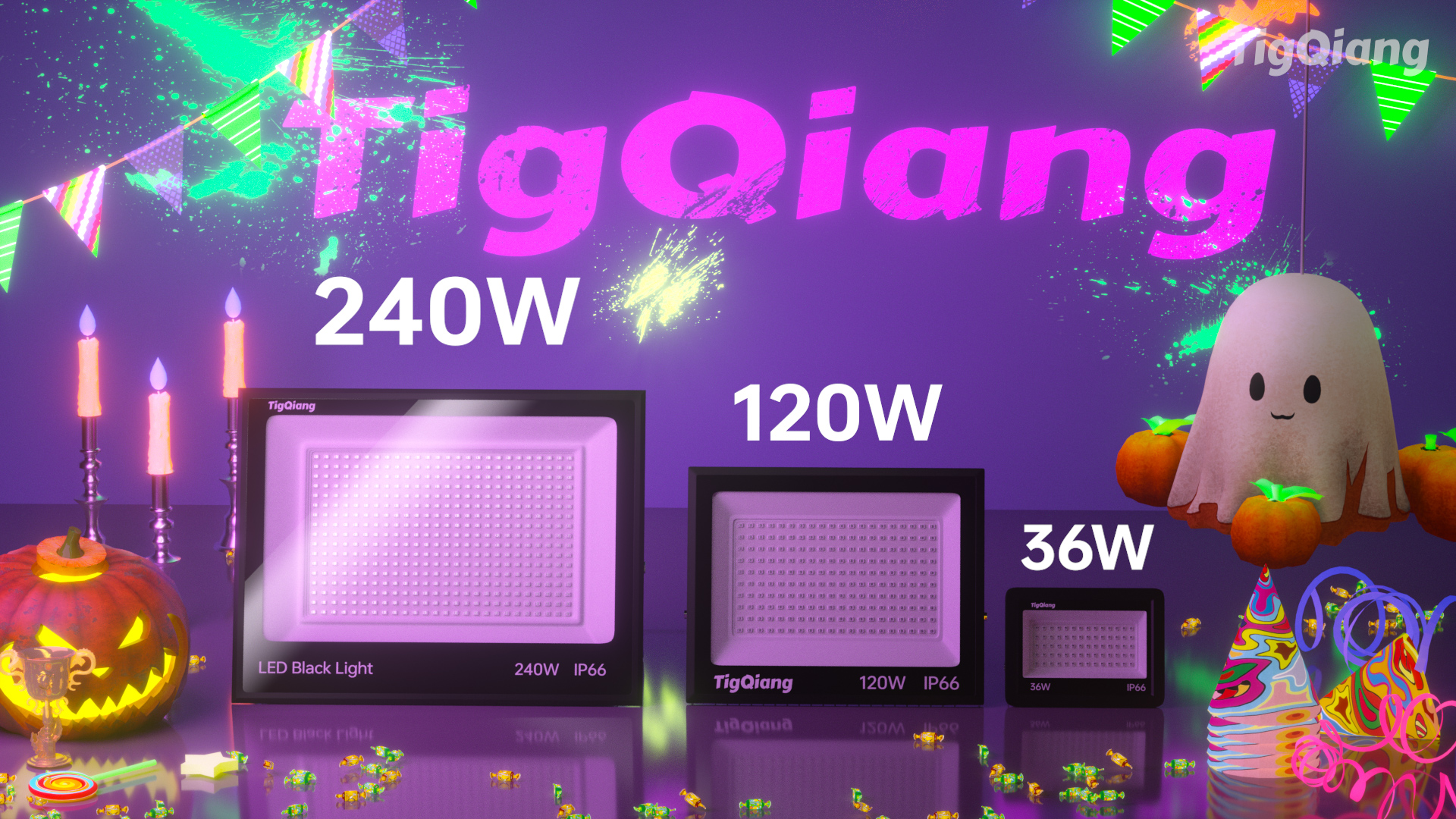 Image of Upgraded 200W LED Black Light with 10ft Cable, IP66 Outdoor Blacklight Flood Light, Powerful Floodlight with Plug Switch for Christmas Halloween Neon Glow Dark Party Fluorescent Body Paint, 2 Pack