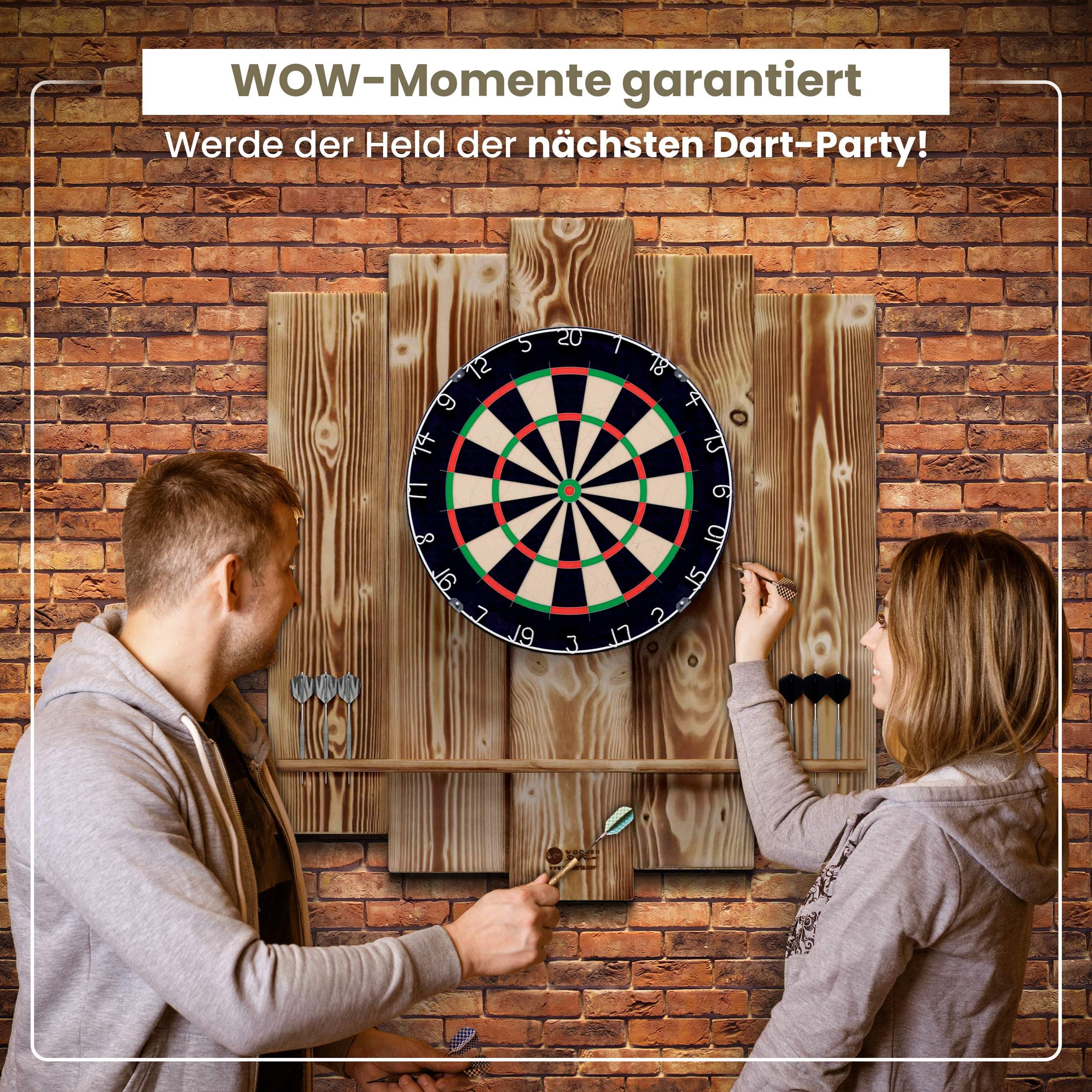 Wooden Dartboard Surround | Premium Dart-Wandschutz & Tablet-Halter (Optional) | Geflammter Burned Look oder Color Design (Catchring, Dart Umrandung, Backboard)