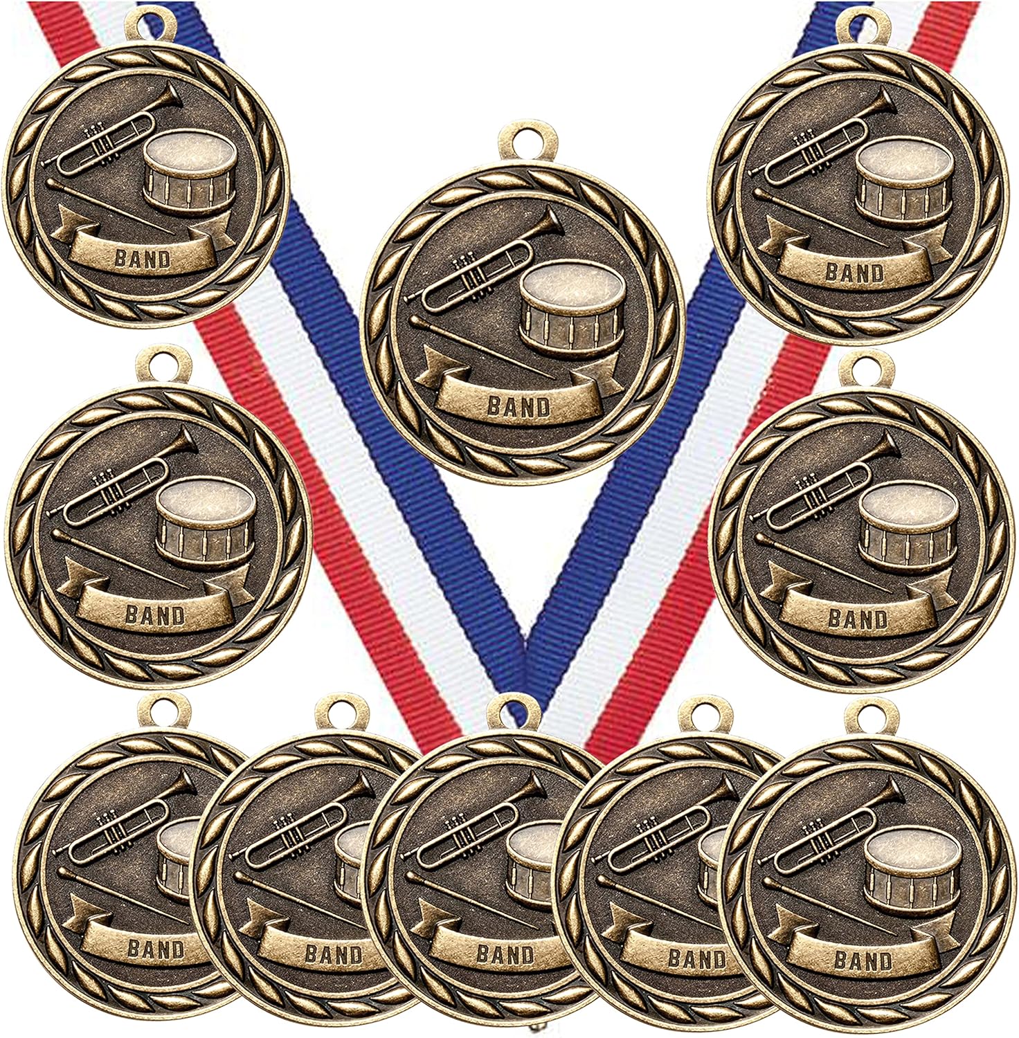 Express Medals Pack of 10 (or More) 2 Inch Gold Band Music Award Medals Variations with or Without Engraving Personalization Engraved Custom Text Names