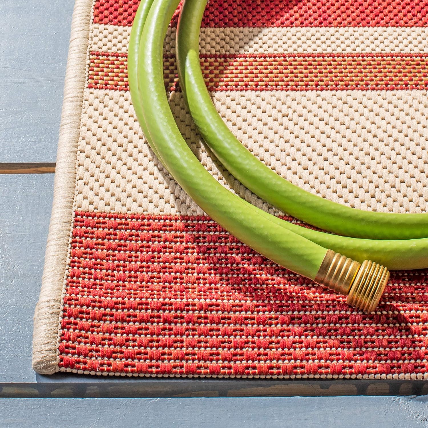 SAFAVIEH Courtyard Collection 2'7" x 5' Beige / Red CY7062 Indoor/ Outdoor Waterproof Easy Cleaning Patio Backyard Mudroom Area Rug