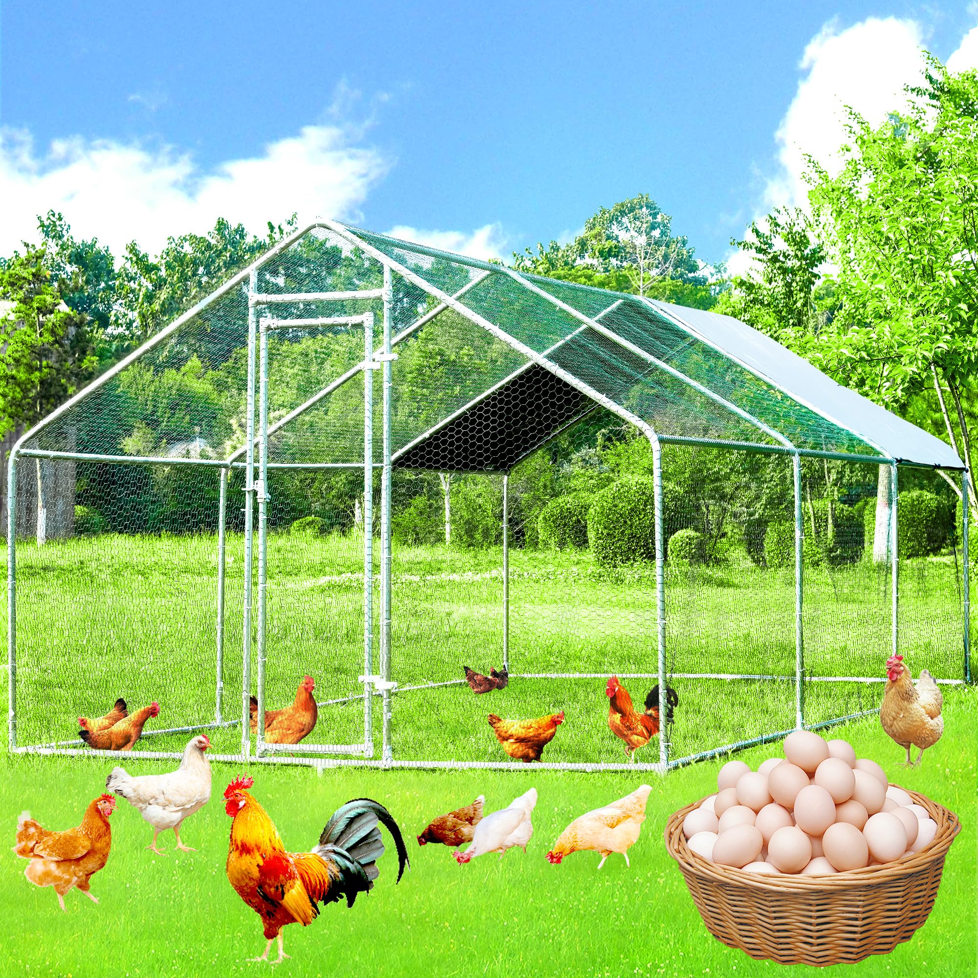 HEASON Large Metal Chicken Coop Pen