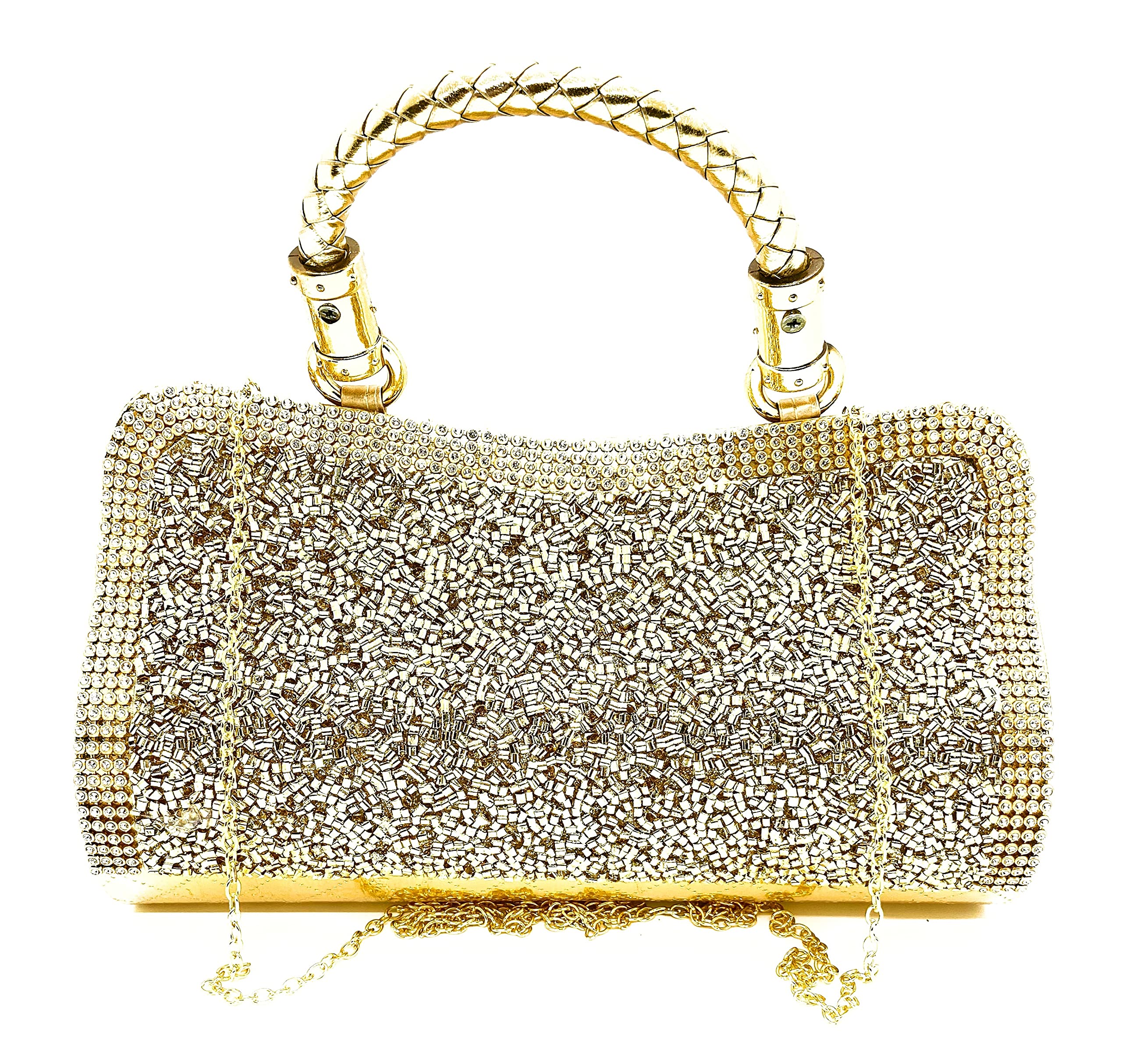 HEART STEALER Women's Gils Handbag Clutch with Handle & Shoulder Chain Golden