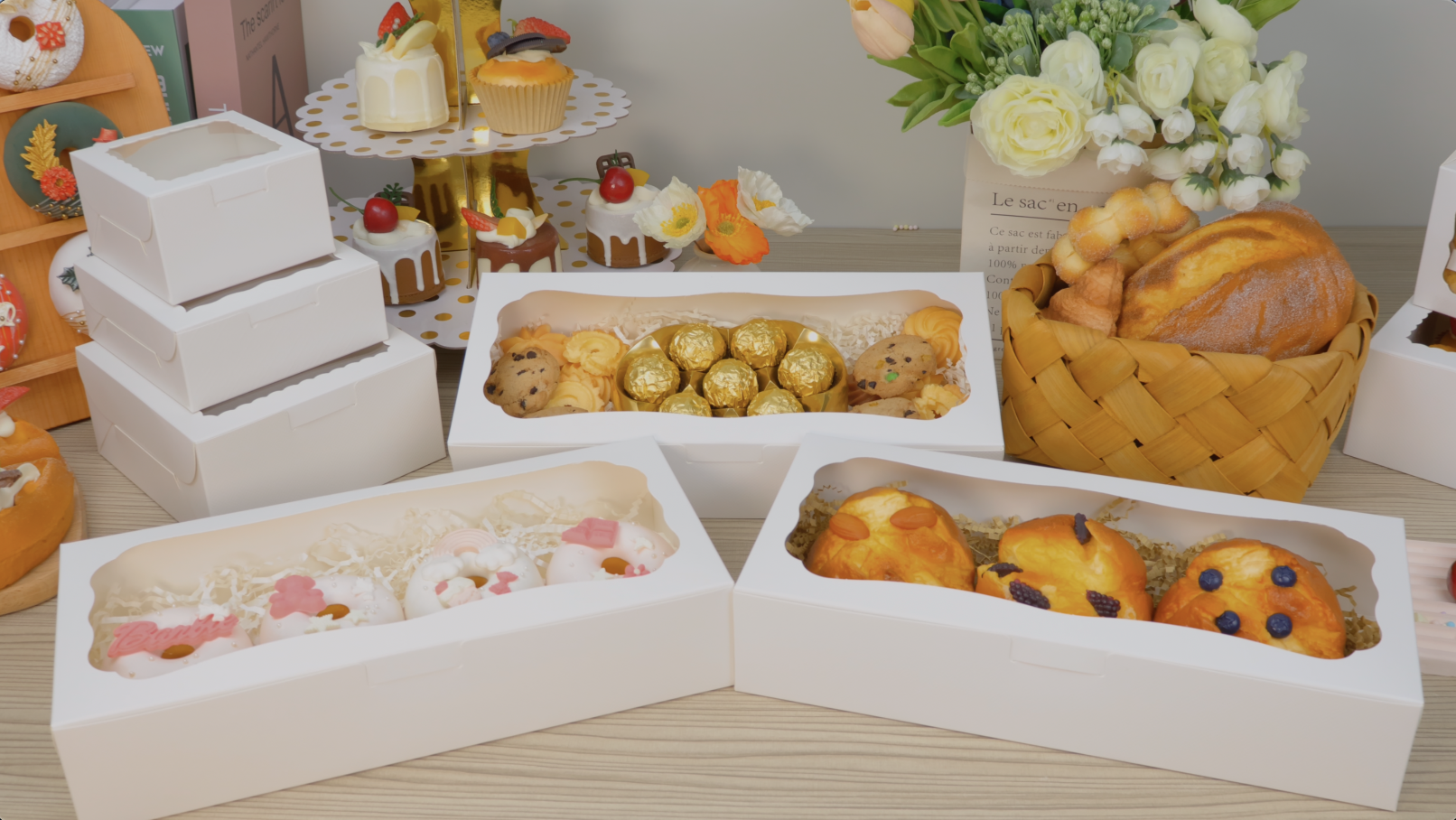 Capkyke NB001-20 Lot De 20 Boîtes De Boulangerie Marron De 20,3 X 15,2 X 6,3 Cm Avec Fenêtre Pour Biscuits, Friandises, Desserts, Muffins