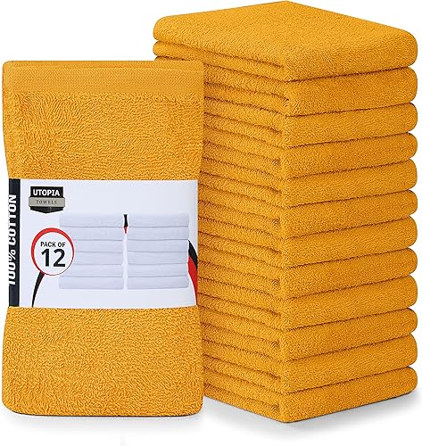 Utopia Towels - Toallas de cocina, paquete de 12 toallas de 16 x 19 pulgadas, 100% algodón, toallas de barra superabsorbentes mostaza, toallas de