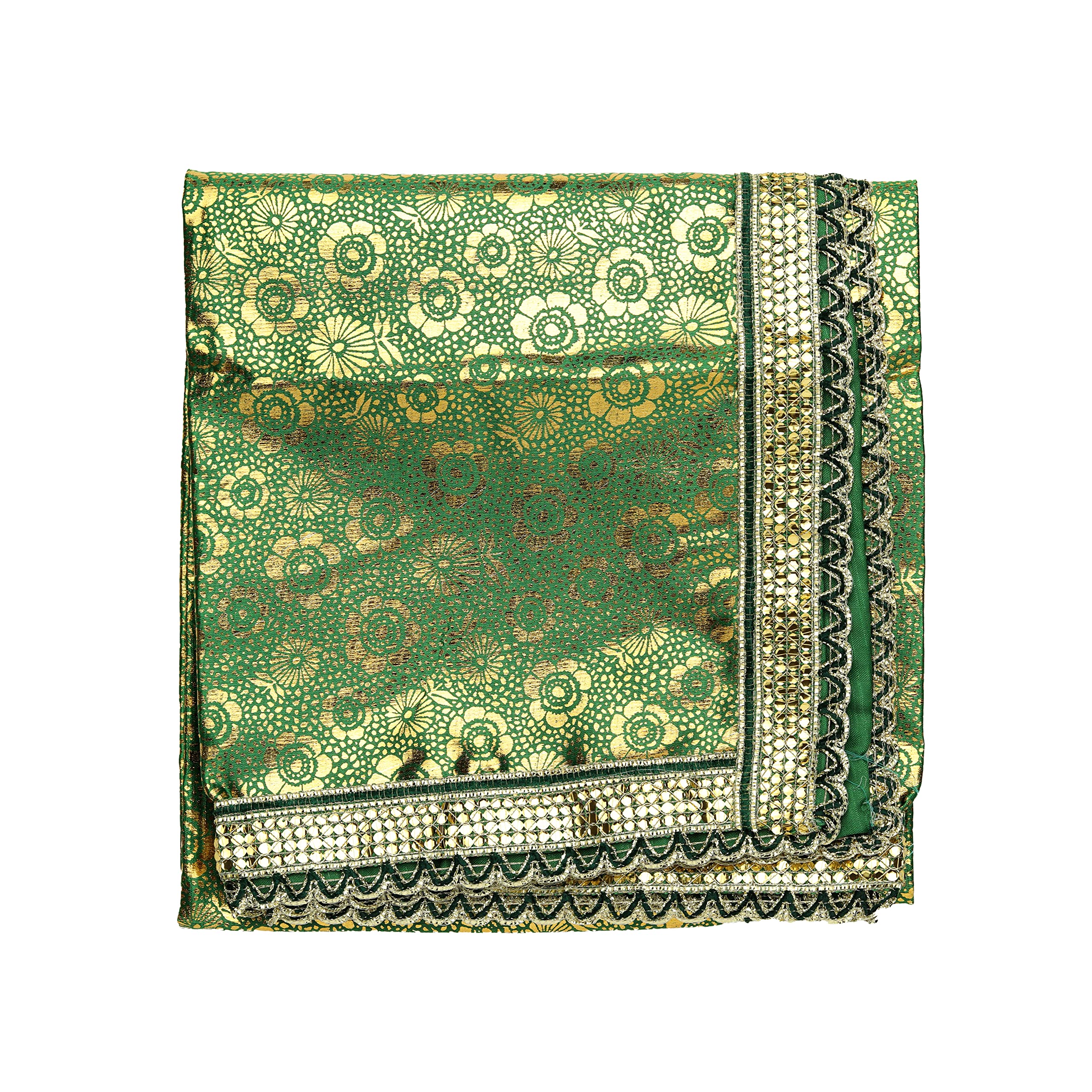 Decorative Cloth Pooja Asaan Mat Backdrop Large Indian Traditional Cultural Navratri Festival Decoration Decor for Backdrop Statue Chowki Aasan Mat Posters Frame(Size :- 40 Inch x 40 Inch)(Green) - Image 2
